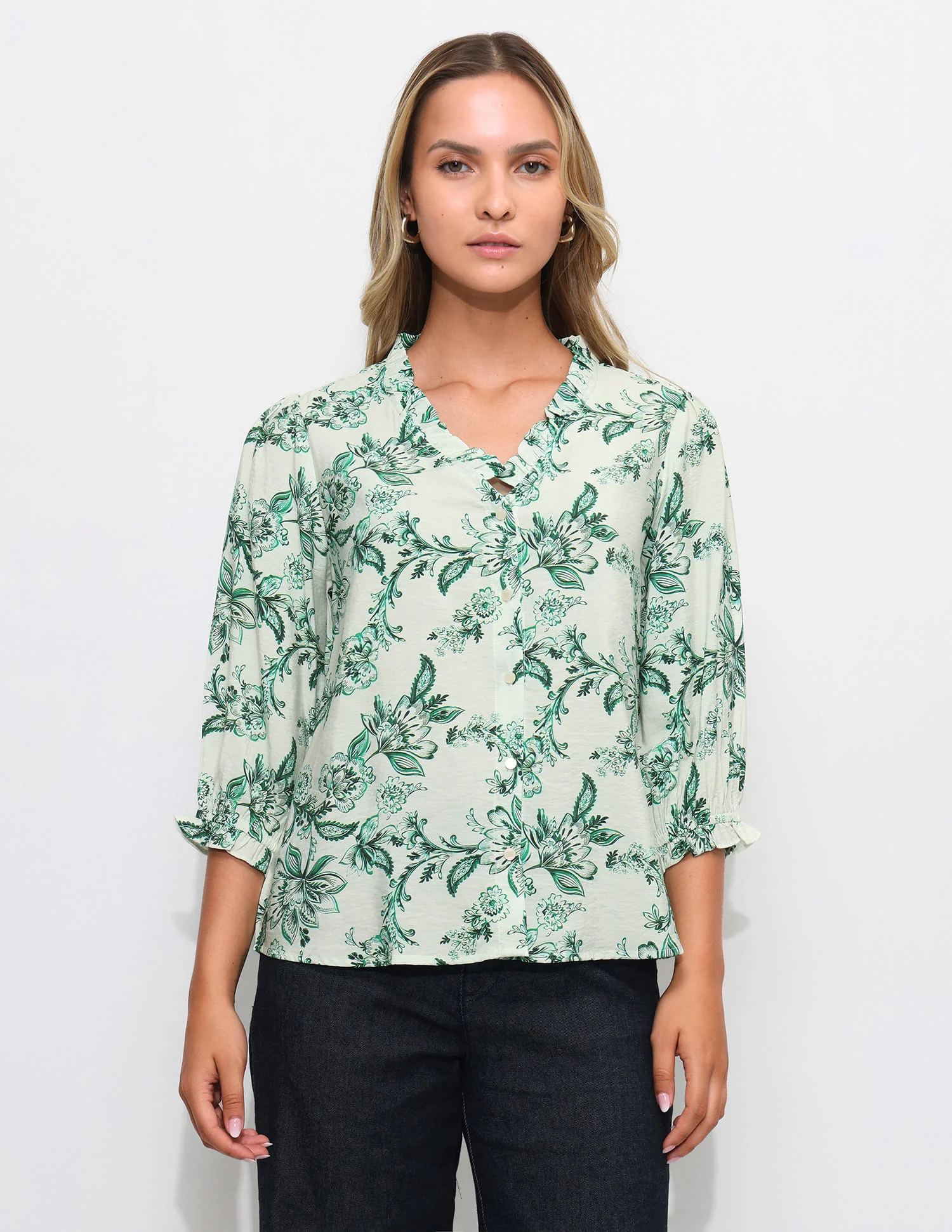 Floral Printed Ruffle Top - Image 6