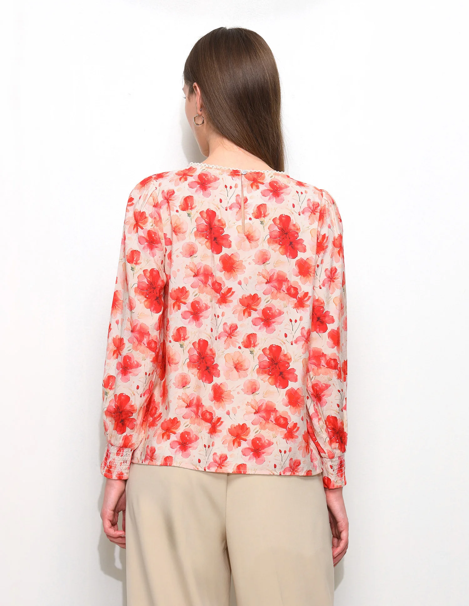Floral Printed Smocking Sleeve Top - Image 5