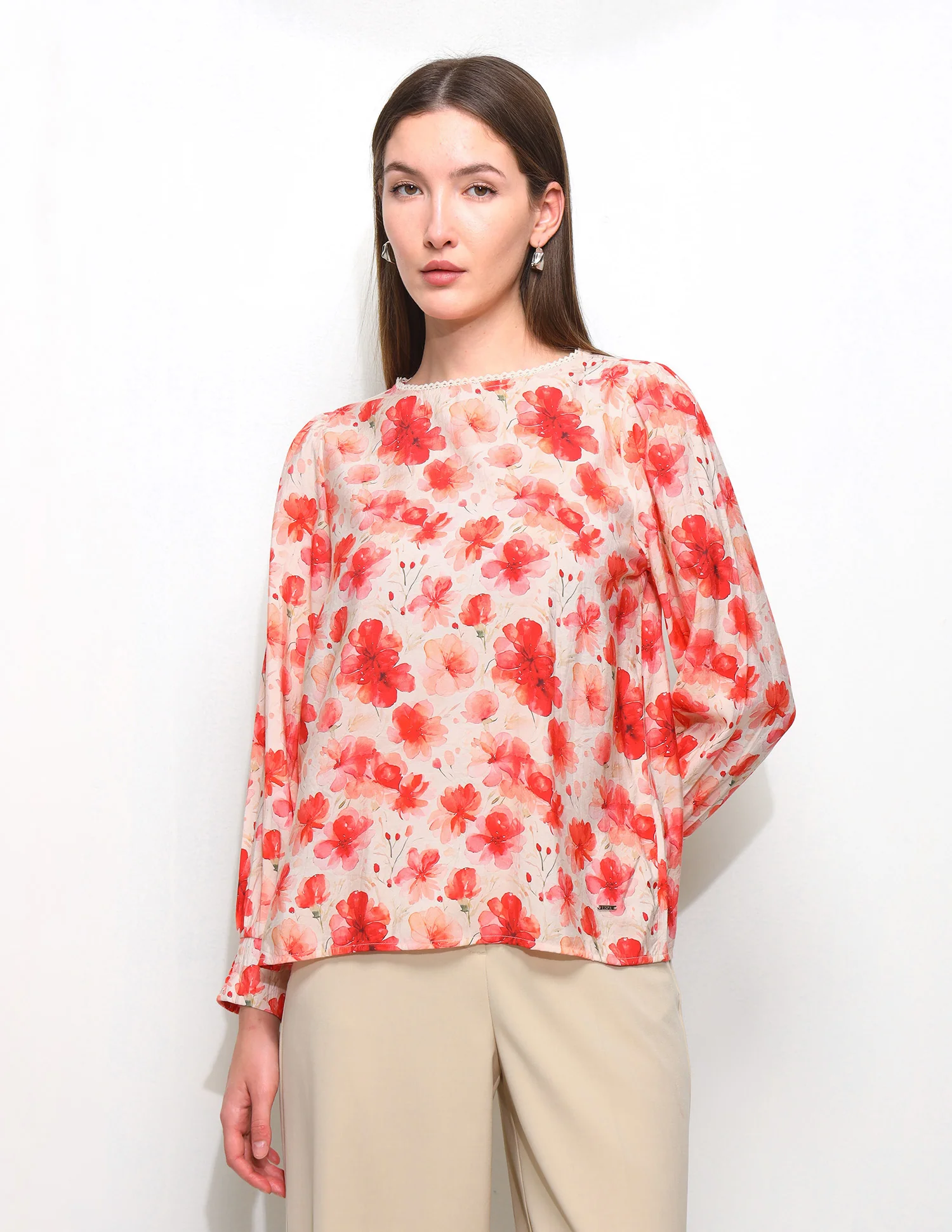 Floral Printed Smocking Sleeve Top - Image 6