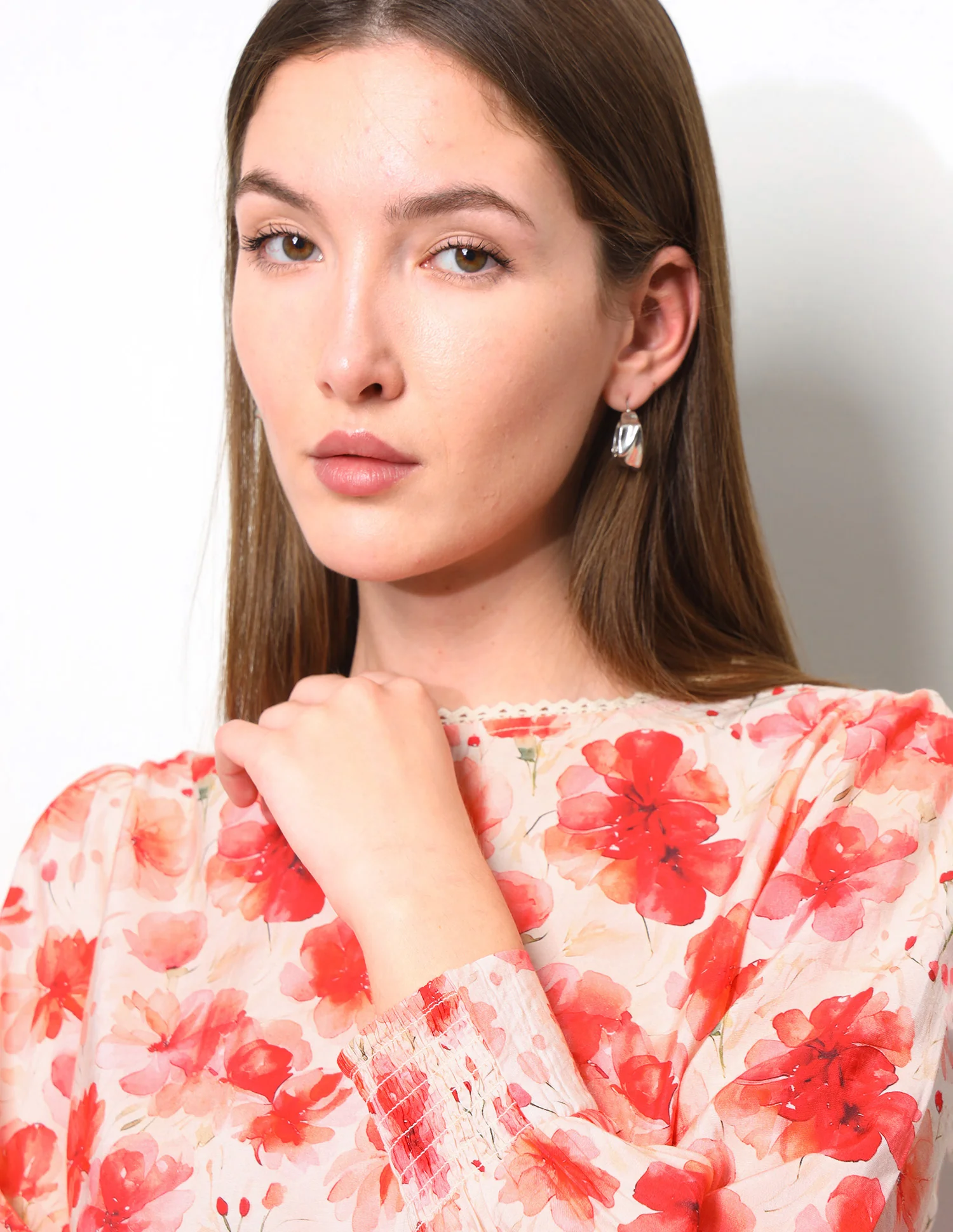 Floral Printed Smocking Sleeve Top - Image 7