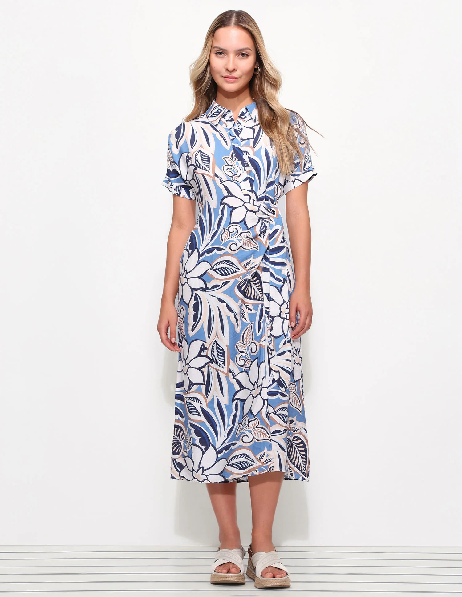 Floral Shirt Dress With Knot Detail - Image 3