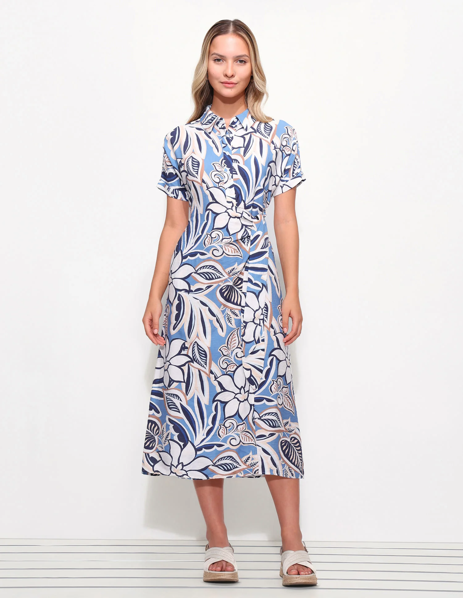 Floral Shirt Dress With Knot Detail - Image 6