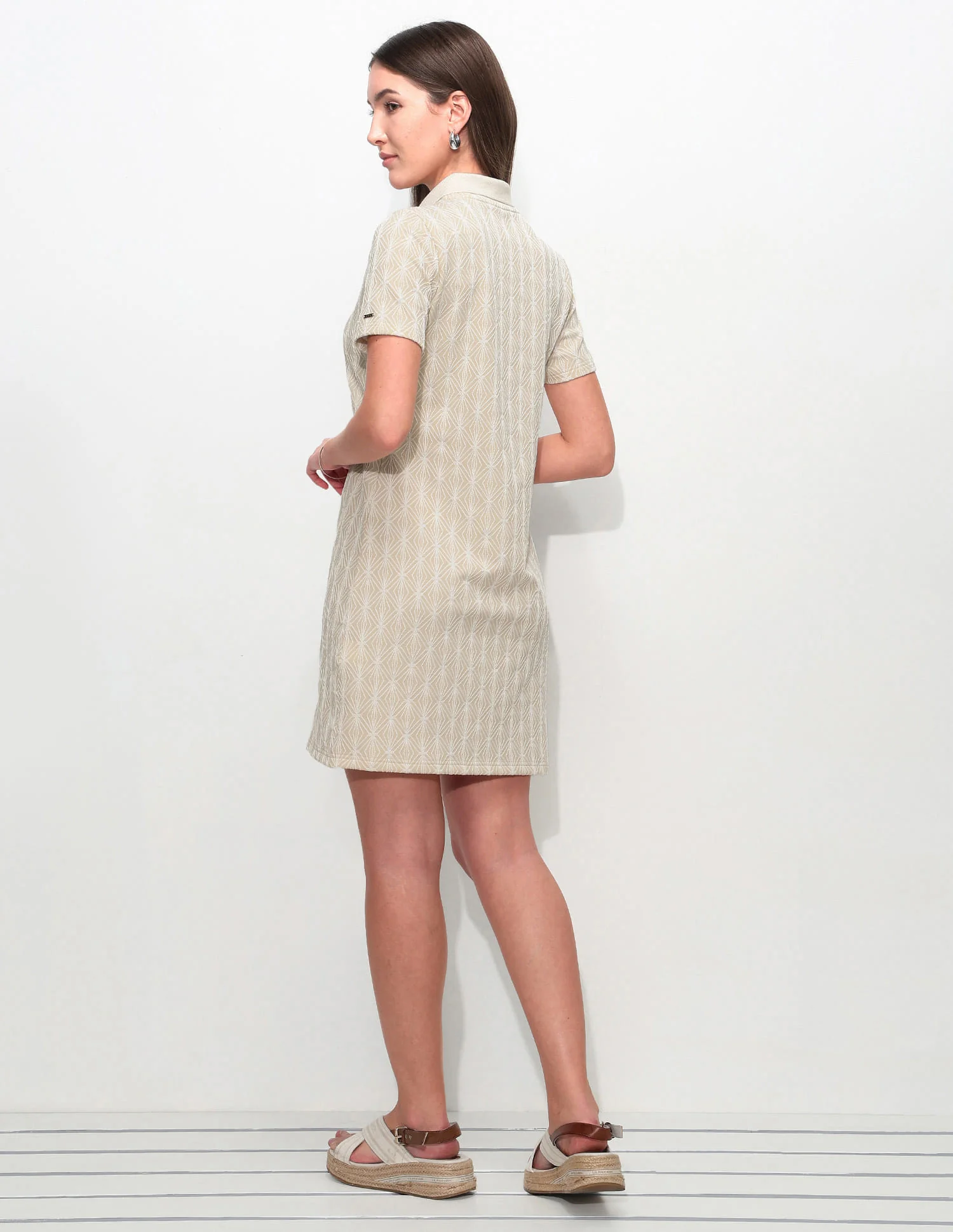 Geometric Self Design Polo Shirt Dress - Image 5