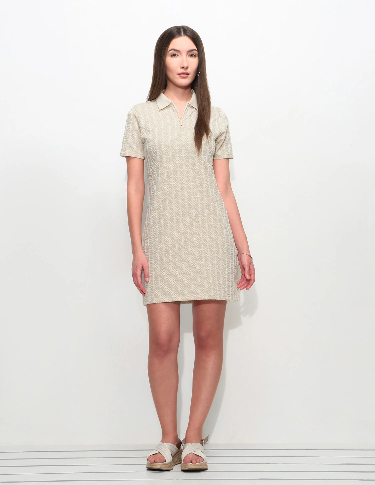 Geometric Self Design Polo Shirt Dress - Image 6