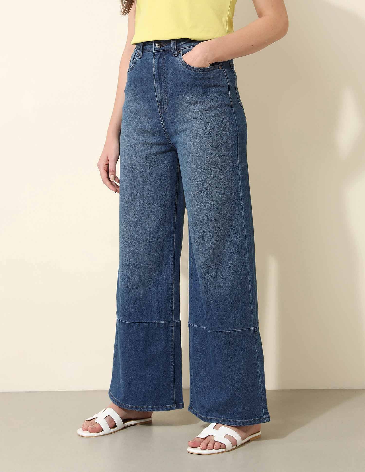 High Rise Wide Leg Cut & Sew Tinted Jeans - Image 4