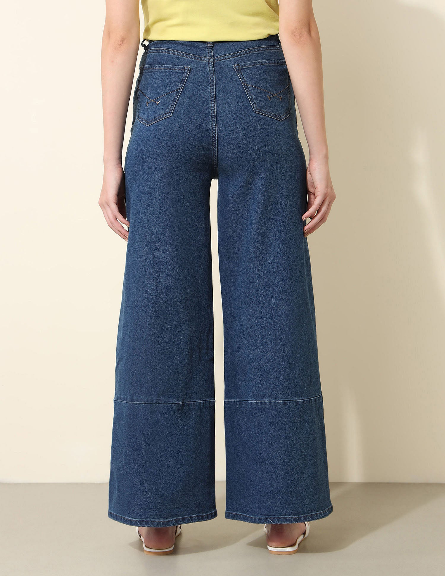 High Rise Wide Leg Cut & Sew Tinted Jeans - Image 5