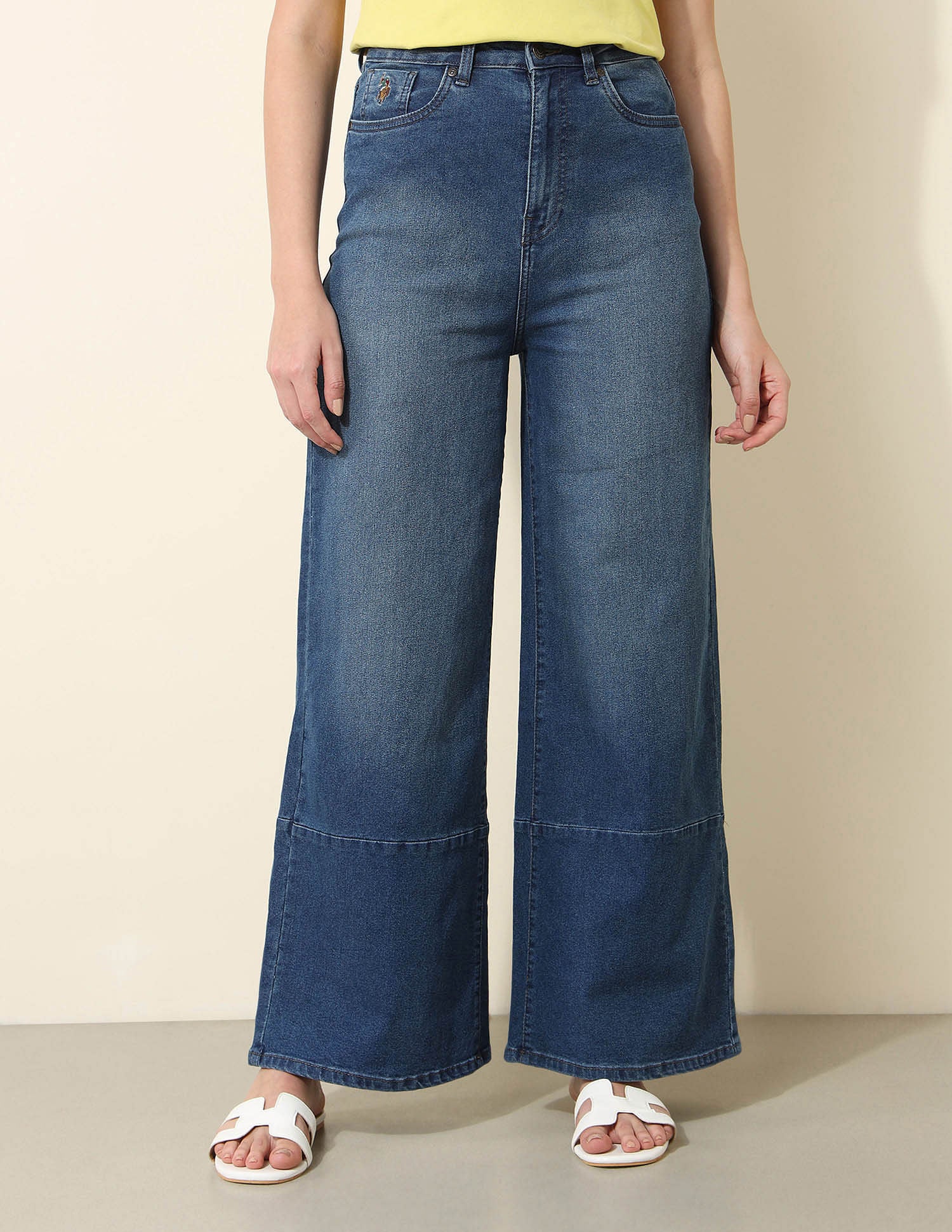 High Rise Wide Leg Cut & Sew Tinted Jeans - Image 6