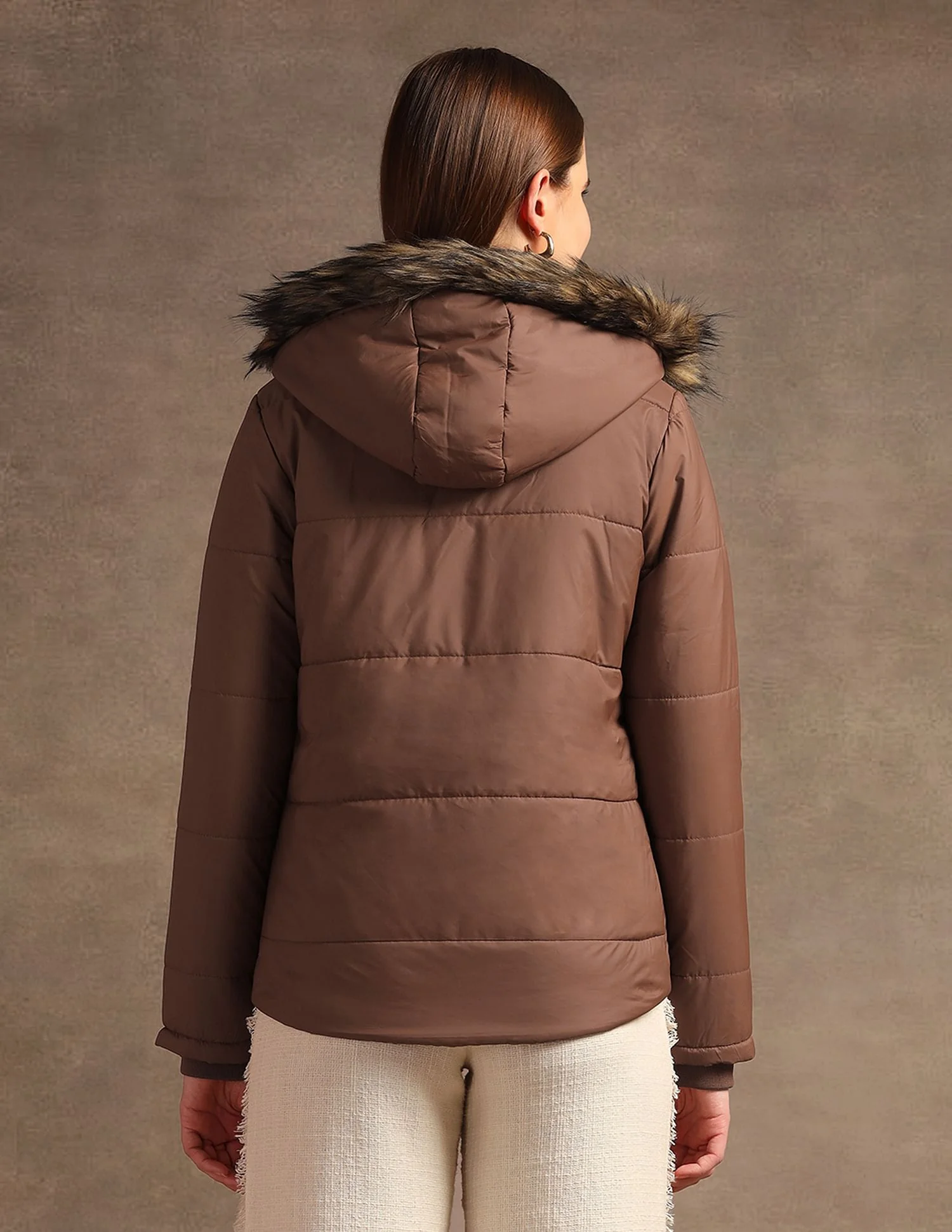 Hooded Solid Padded Jacket - Image 5