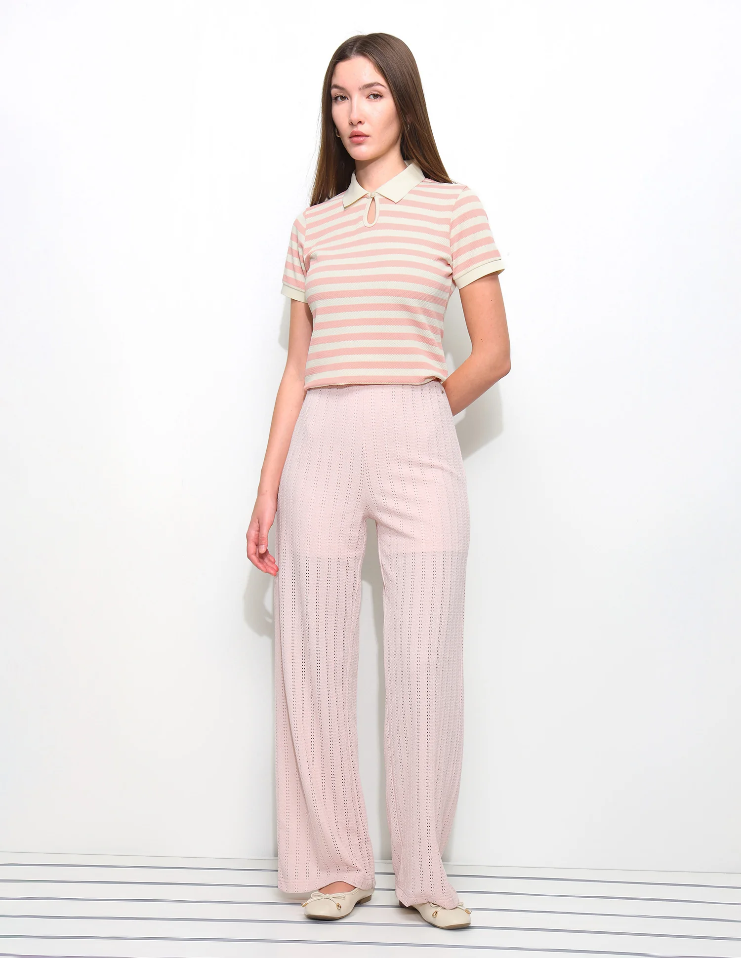 Horizontal Striped Key Hole Polo Shirt - Image 3