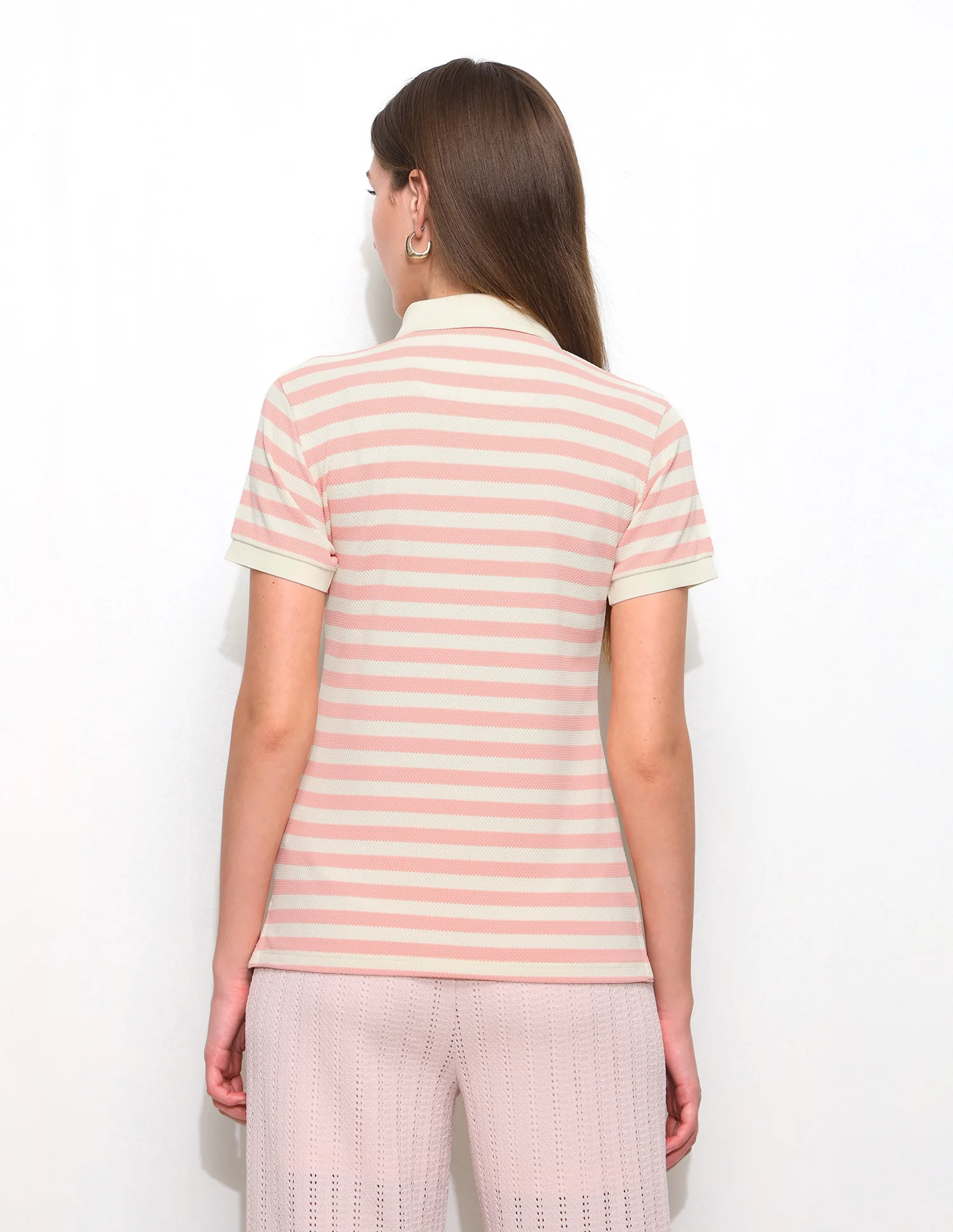 Horizontal Striped Key Hole Polo Shirt - Image 5