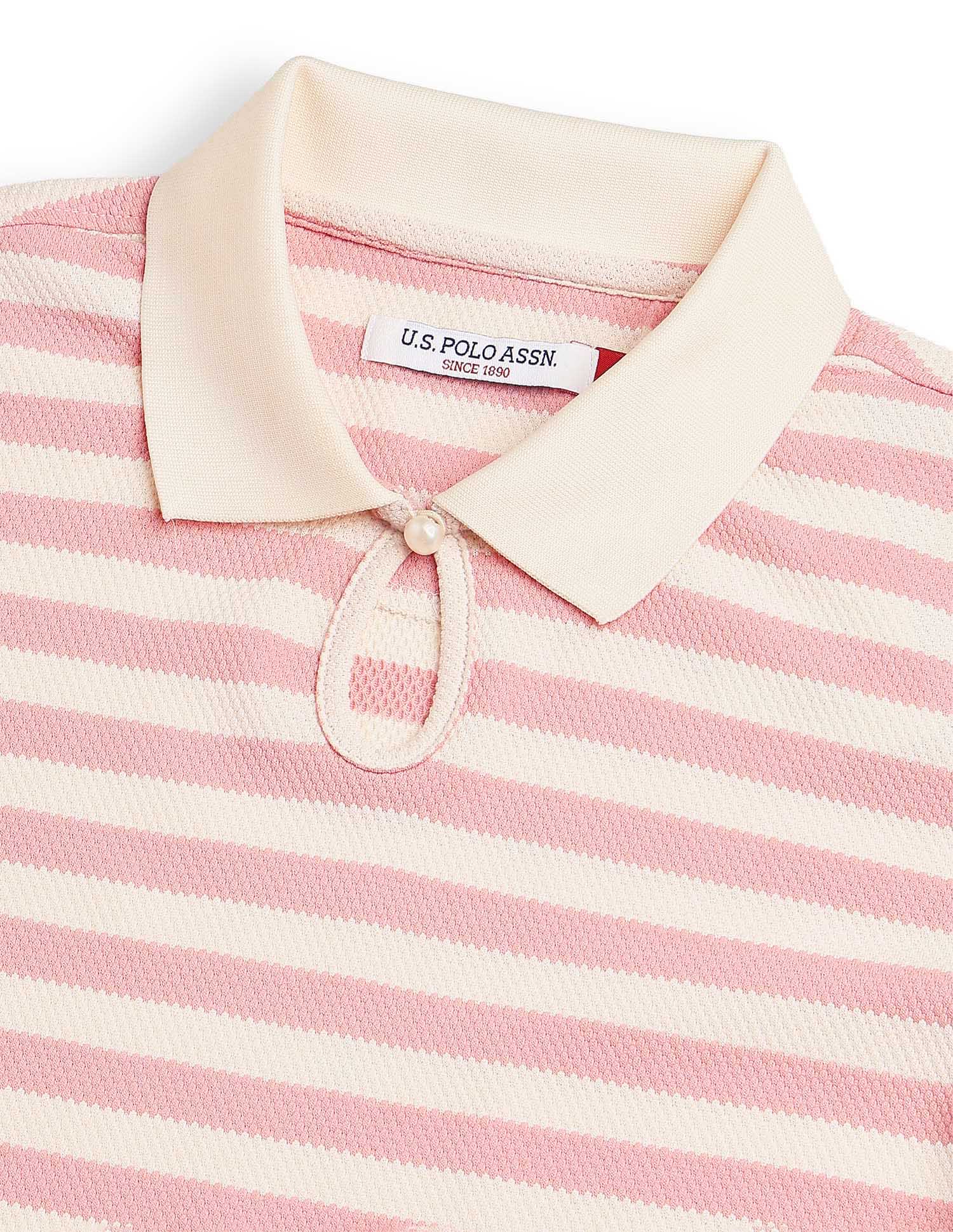Horizontal Striped Key Hole Polo Shirt - Image 8
