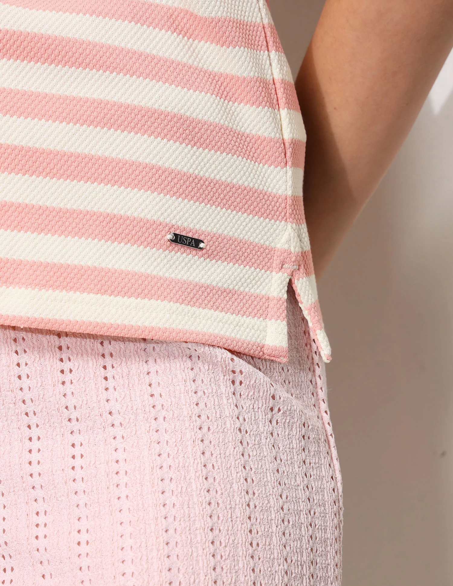 Horizontal Striped Key Hole Polo Shirt - Image 9