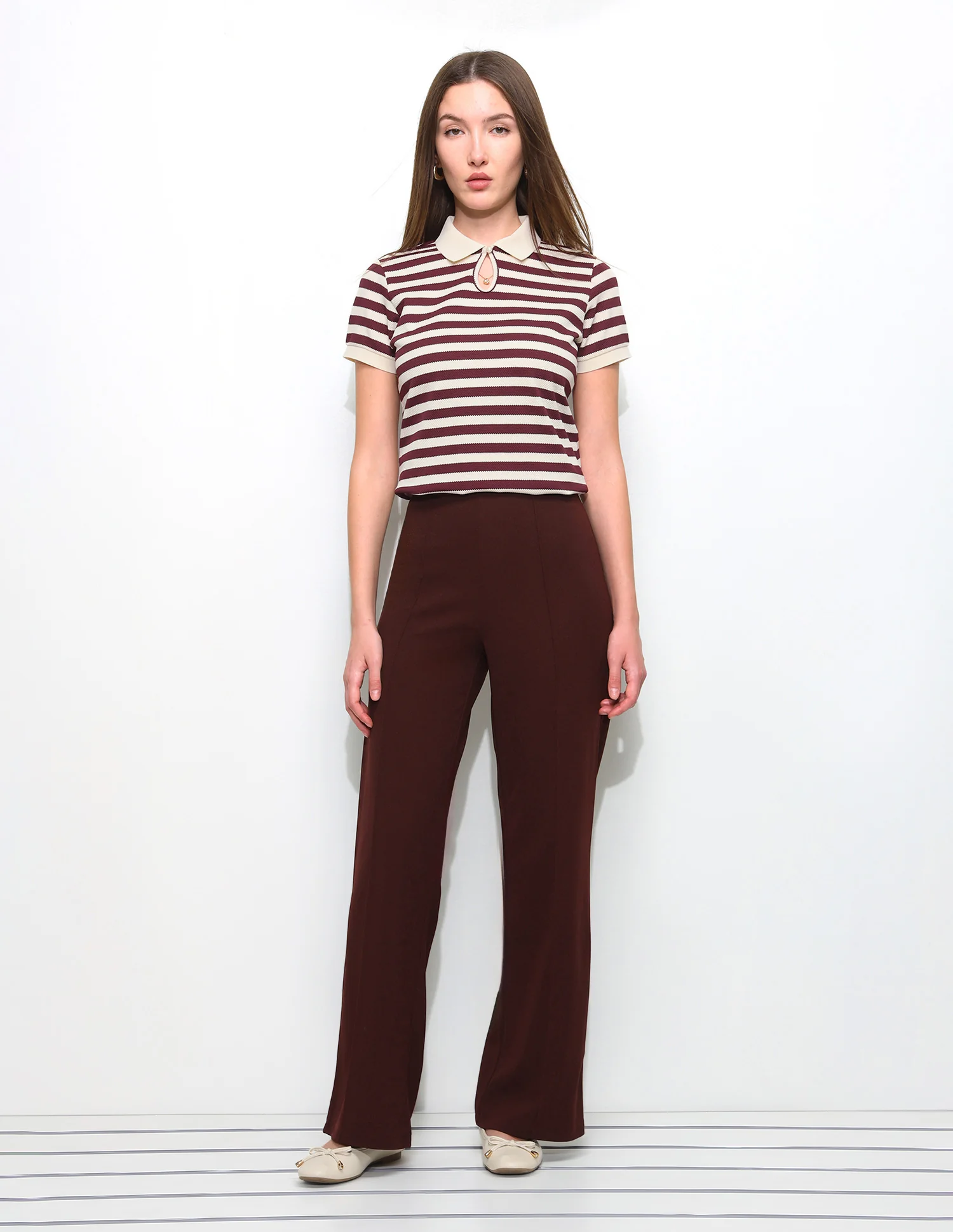 Horizontal Striped Key Hole Polo Shirt - Image 3