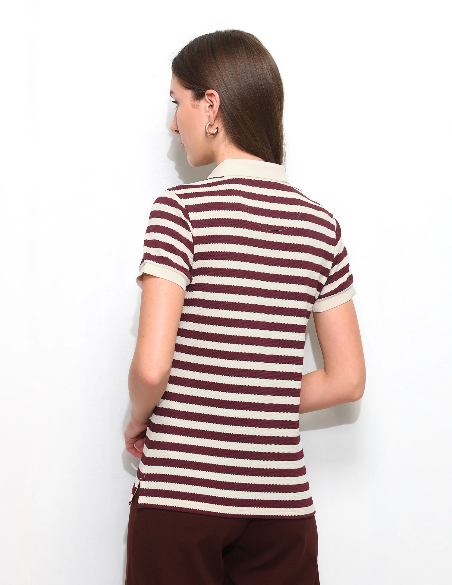 Horizontal Striped Key Hole Polo Shirt - Image 5