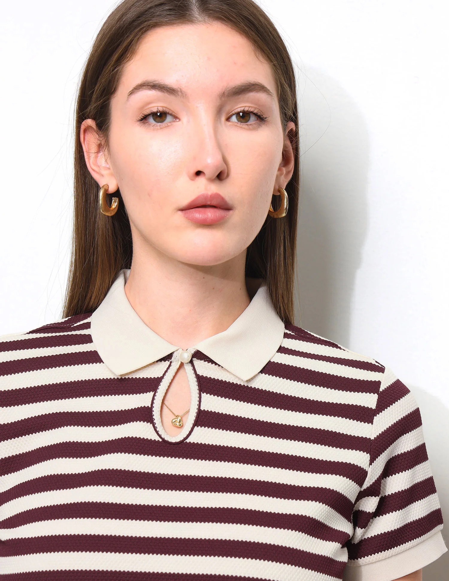 Horizontal Striped Key Hole Polo Shirt - Image 7