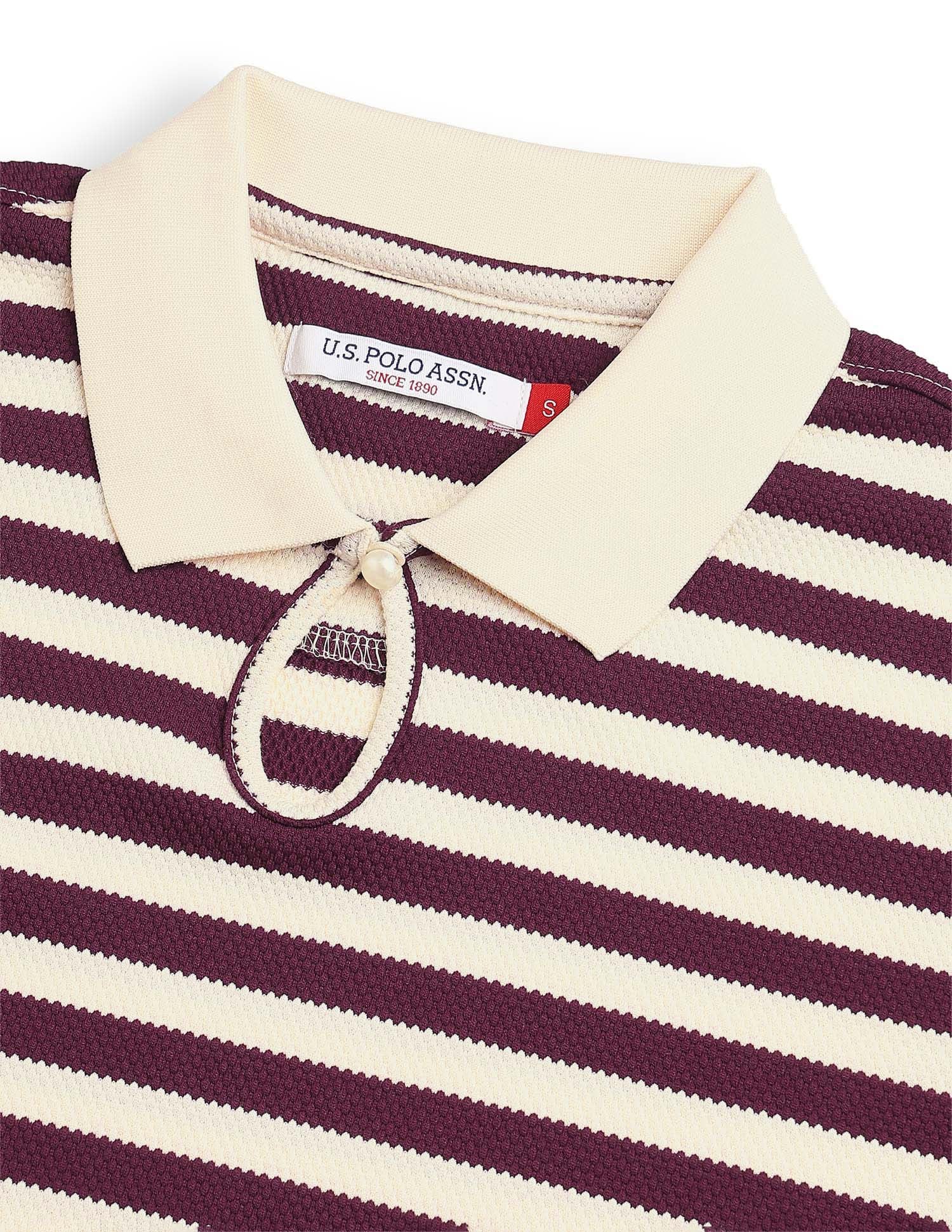 Horizontal Striped Key Hole Polo Shirt - Image 8