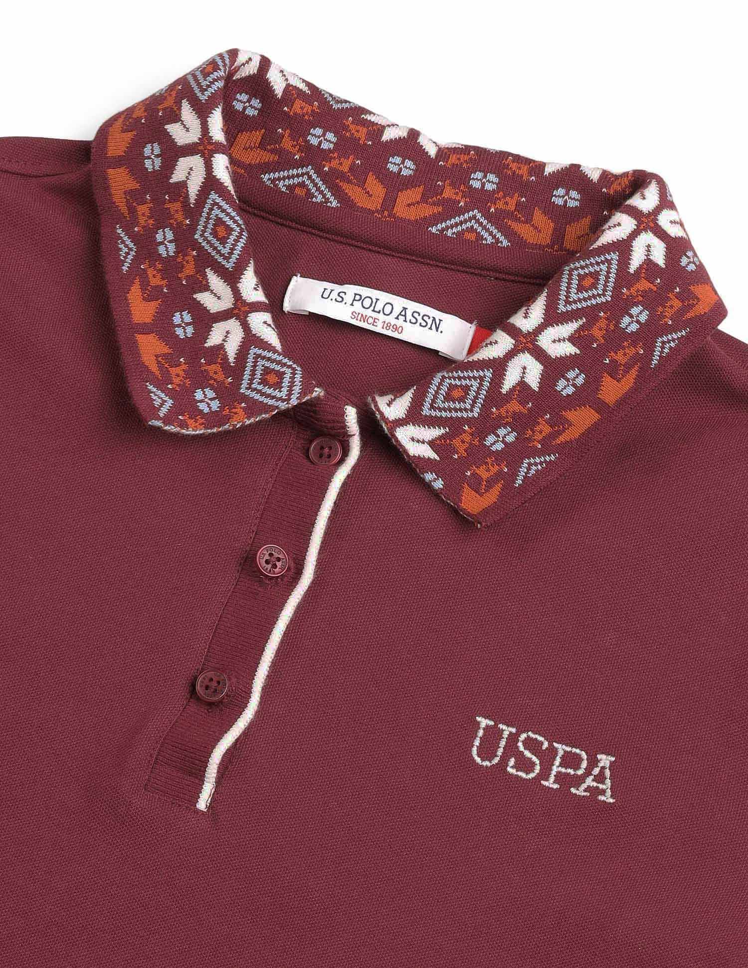 Jacquard Collar Solid Polo Shirt - Image 8
