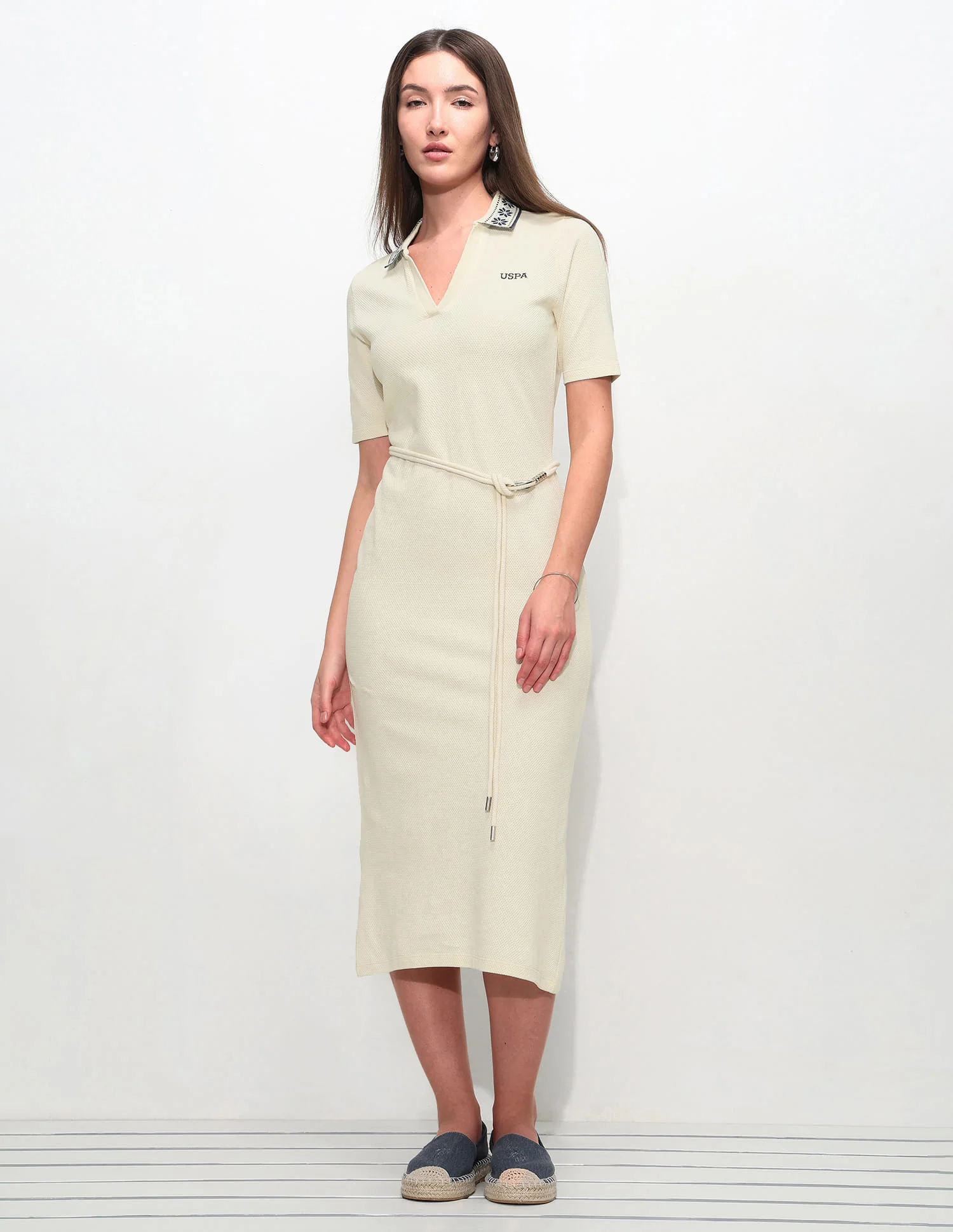 Jacquard Collar Textured Polo Shirt Dress - Image 3
