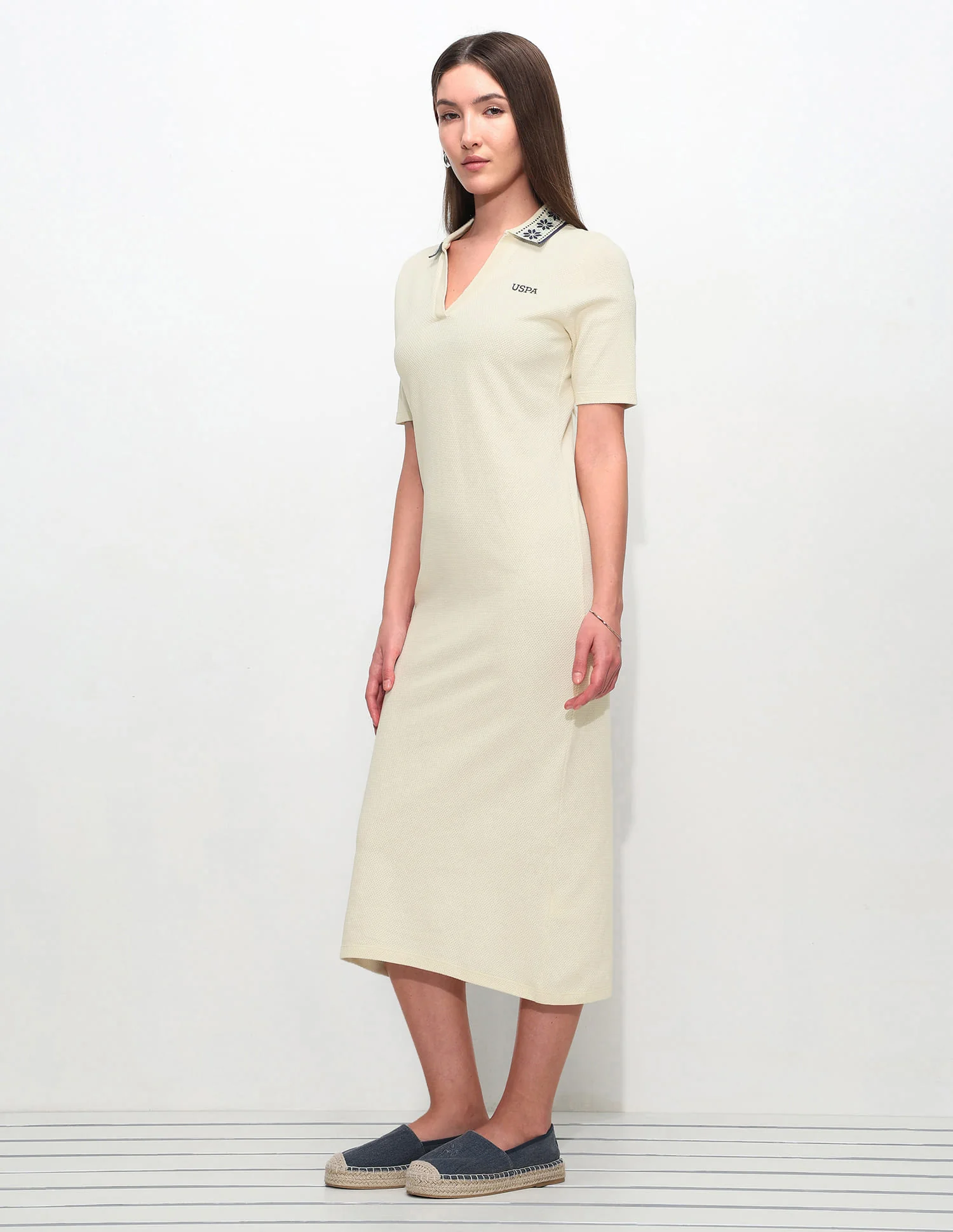 Jacquard Collar Textured Polo Shirt Dress - Image 4