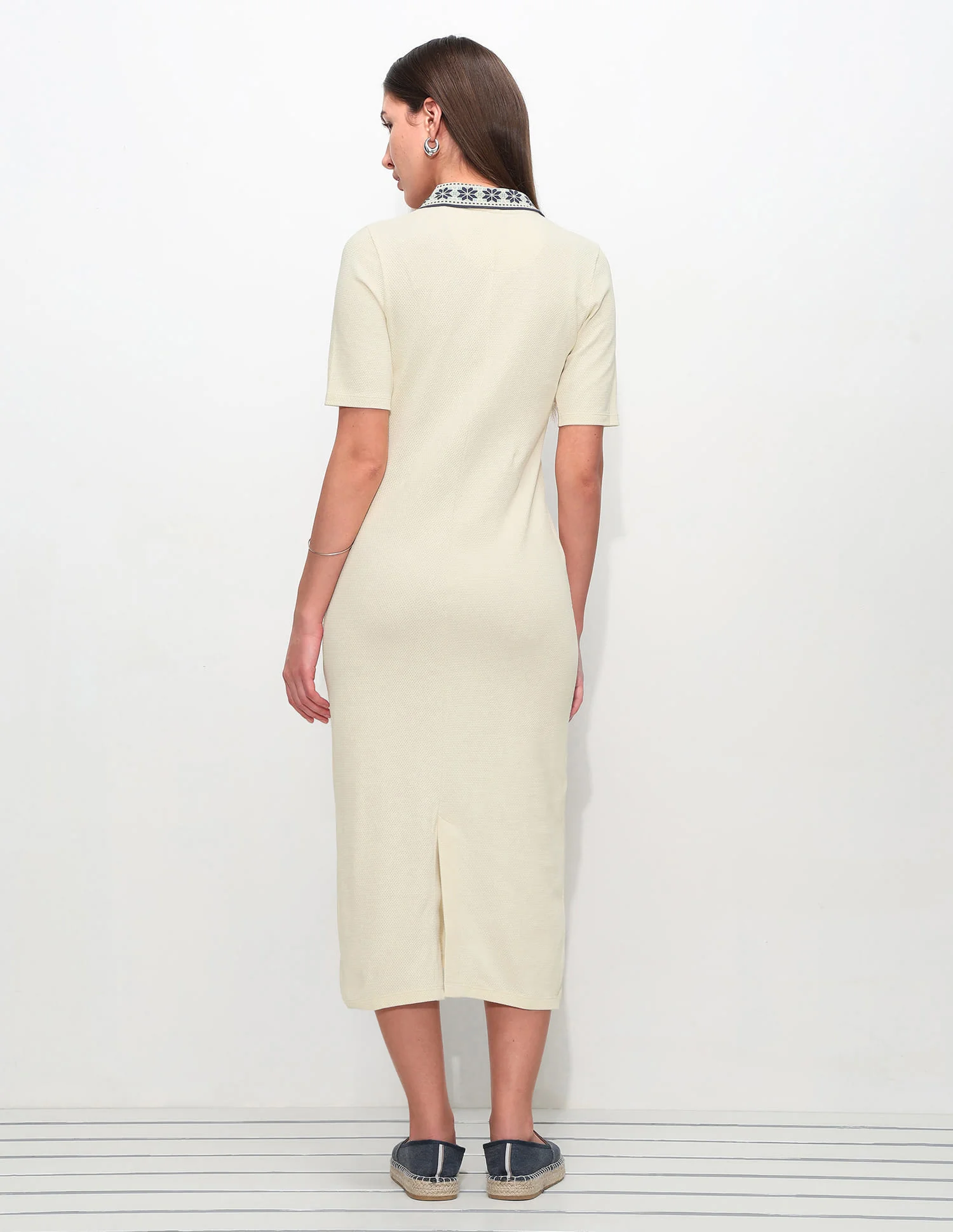 Jacquard Collar Textured Polo Shirt Dress - Image 5
