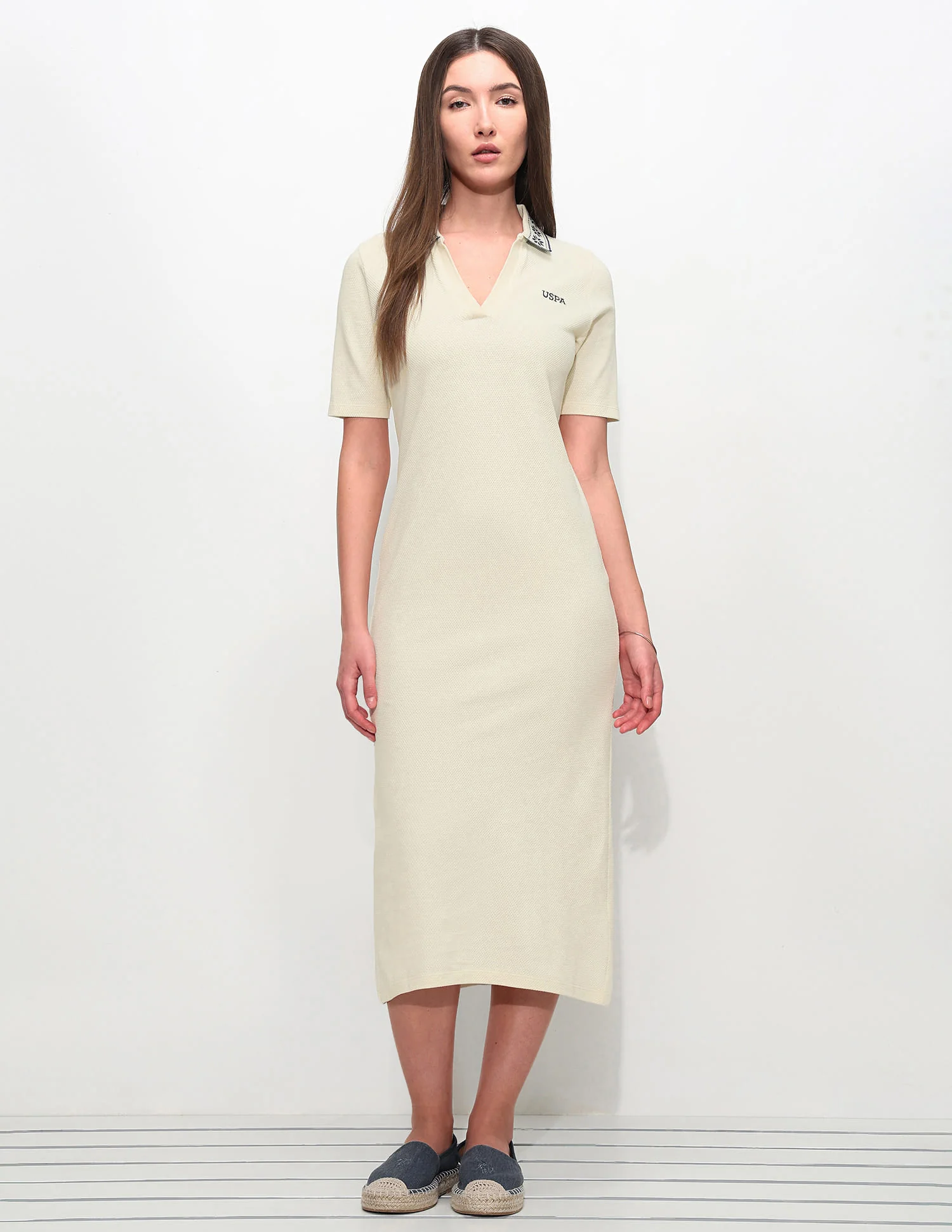 Jacquard Collar Textured Polo Shirt Dress - Image 6