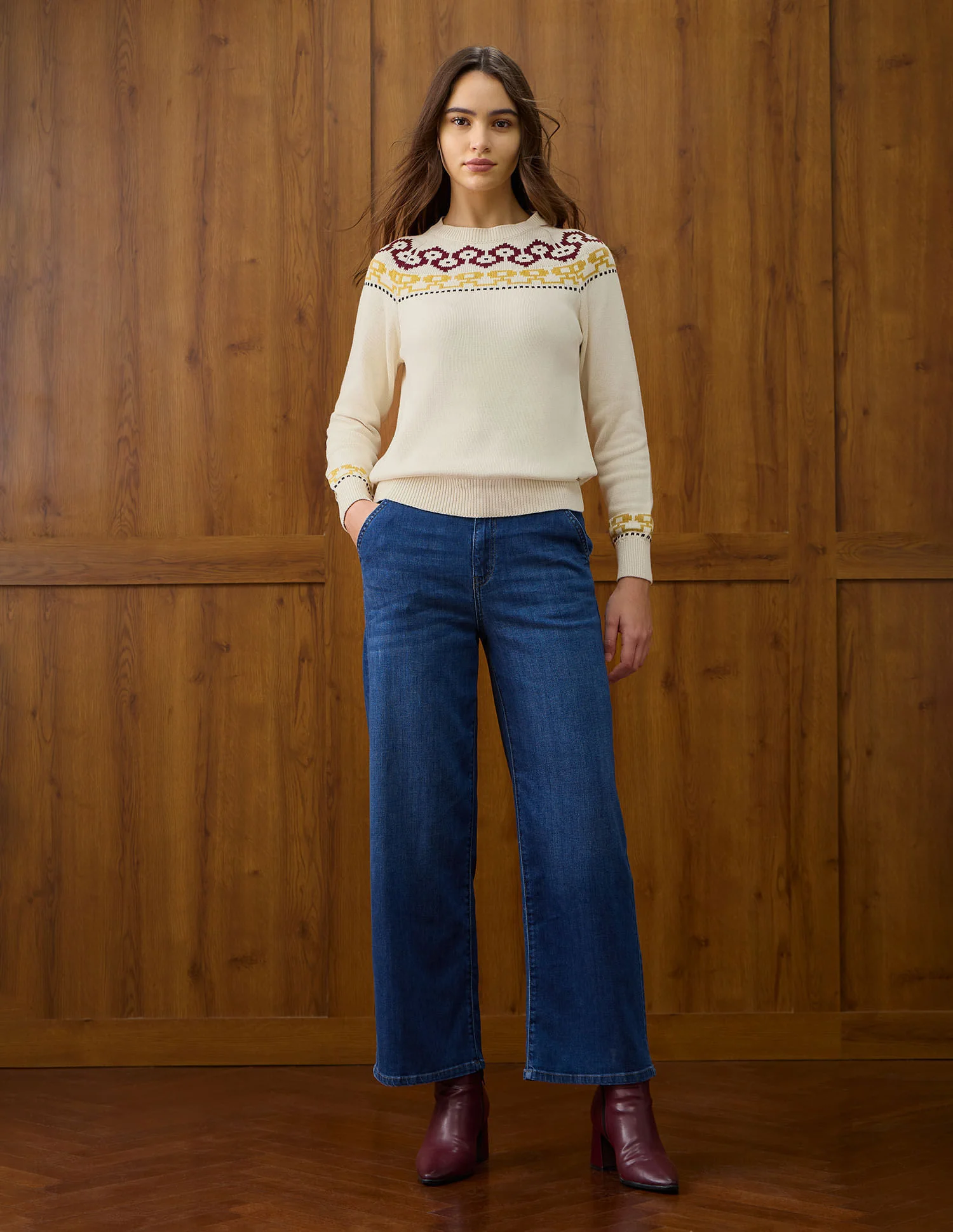 Patterned Knit Regular Fit Sweater - Image 3