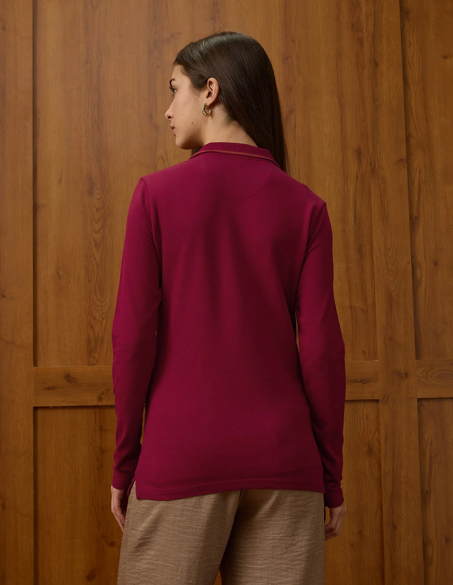 Polo Collar Cotton Tshirt With Full Sleeves - Image 5