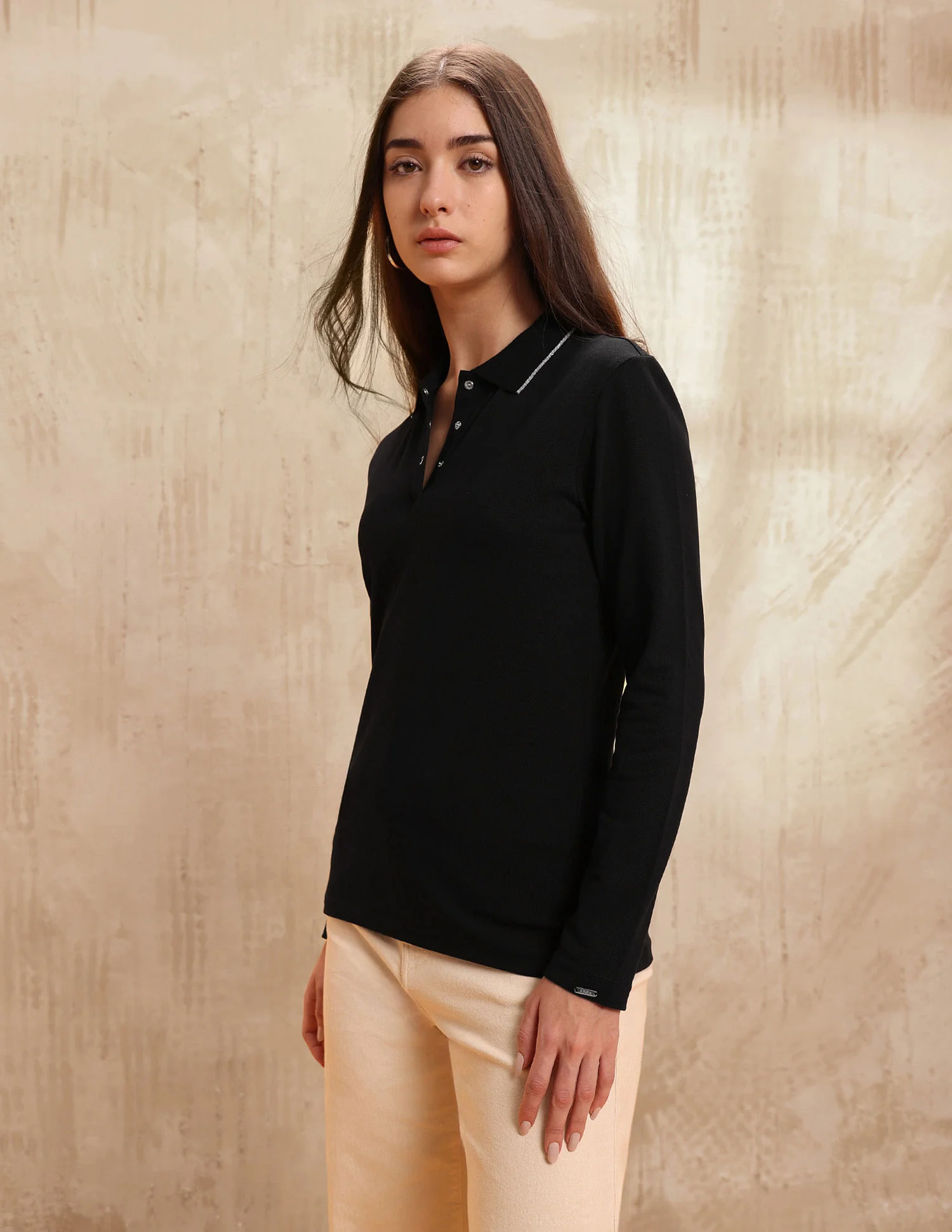 Polo Collar Cotton Tshirt With Full Sleeves - Image 4