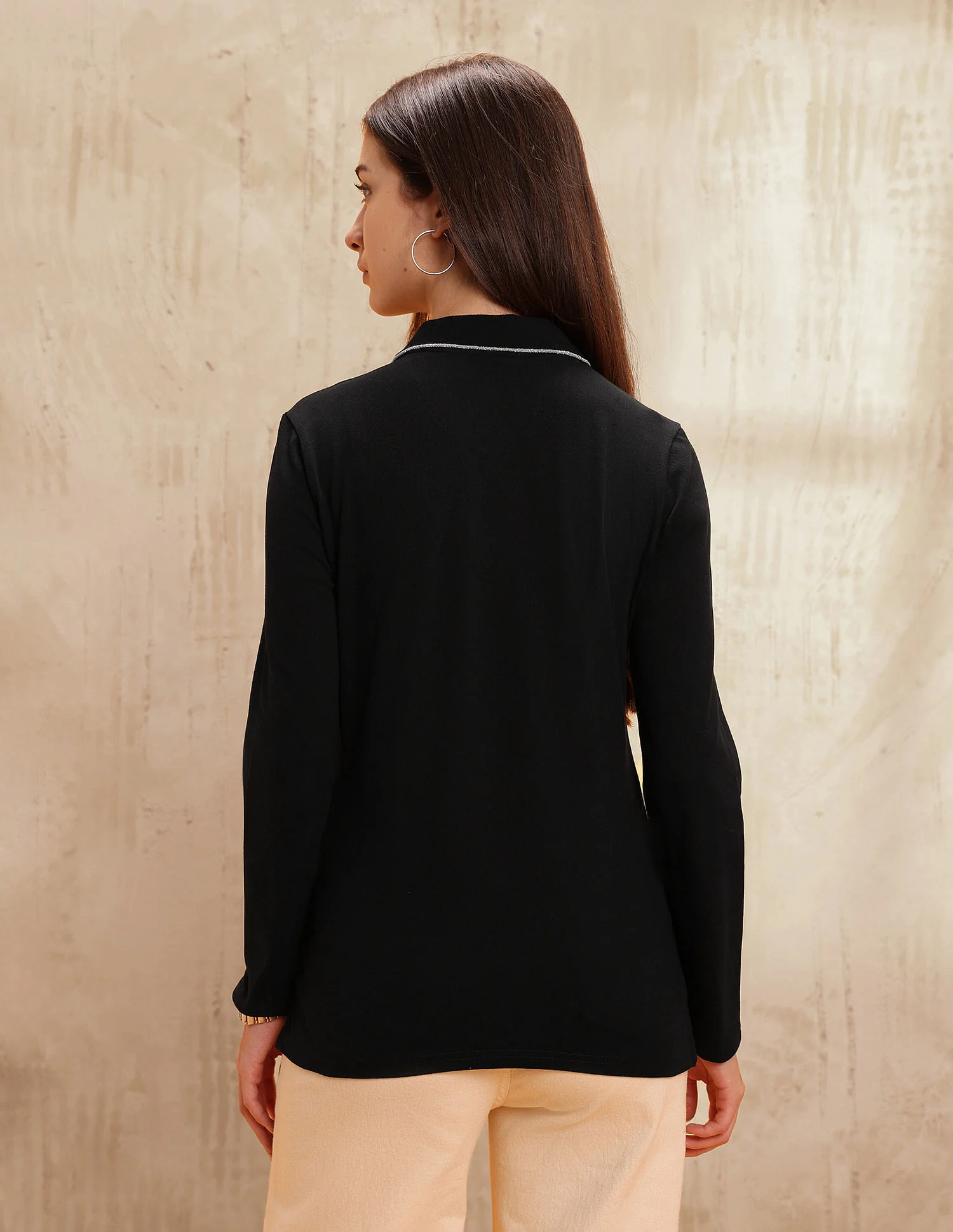 Polo Collar Cotton Tshirt With Full Sleeves - Image 5