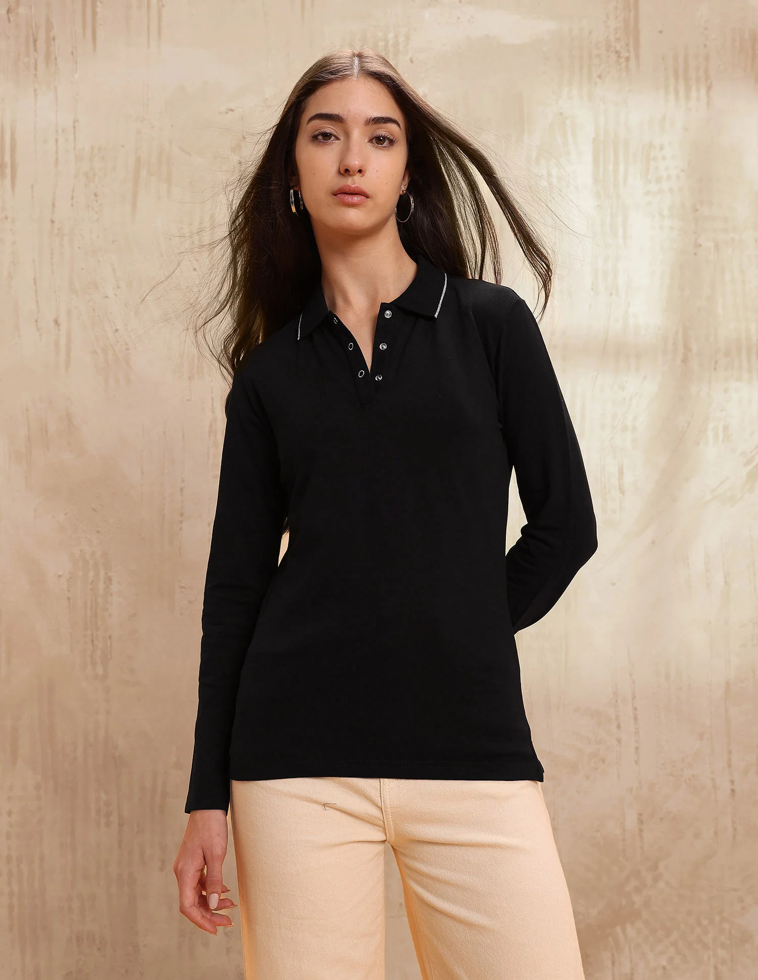 Polo Collar Cotton Tshirt With Full Sleeves - Image 6