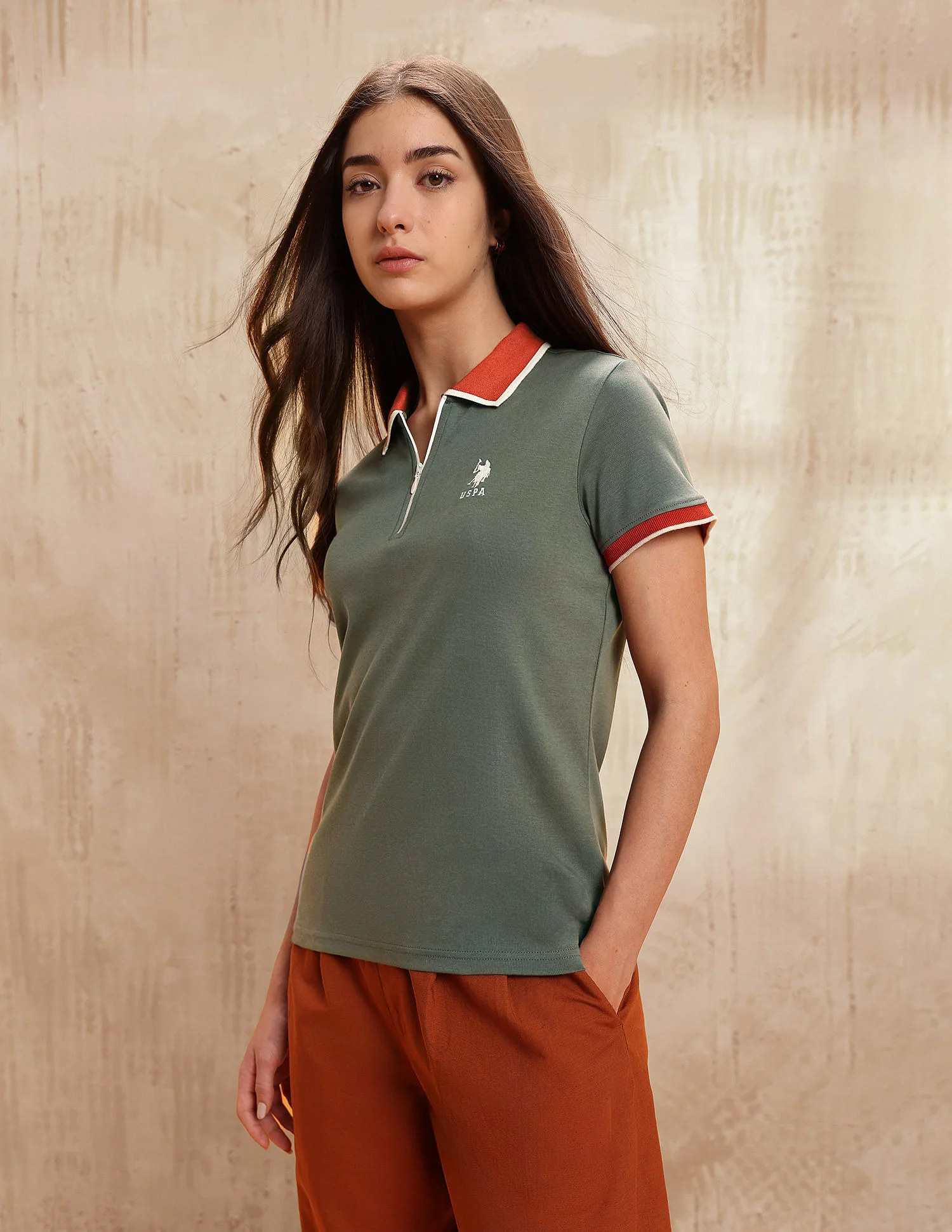 Polo Collar Cotton Tshirt With Zip - Image 4