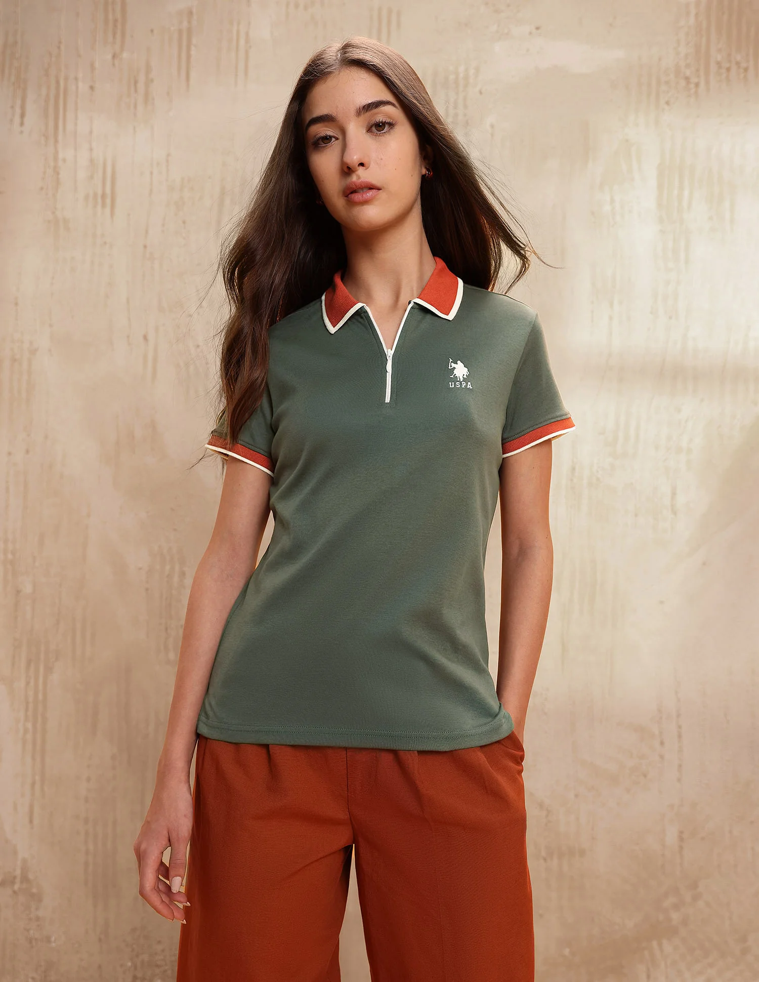 Polo Collar Cotton Tshirt With Zip - Image 6