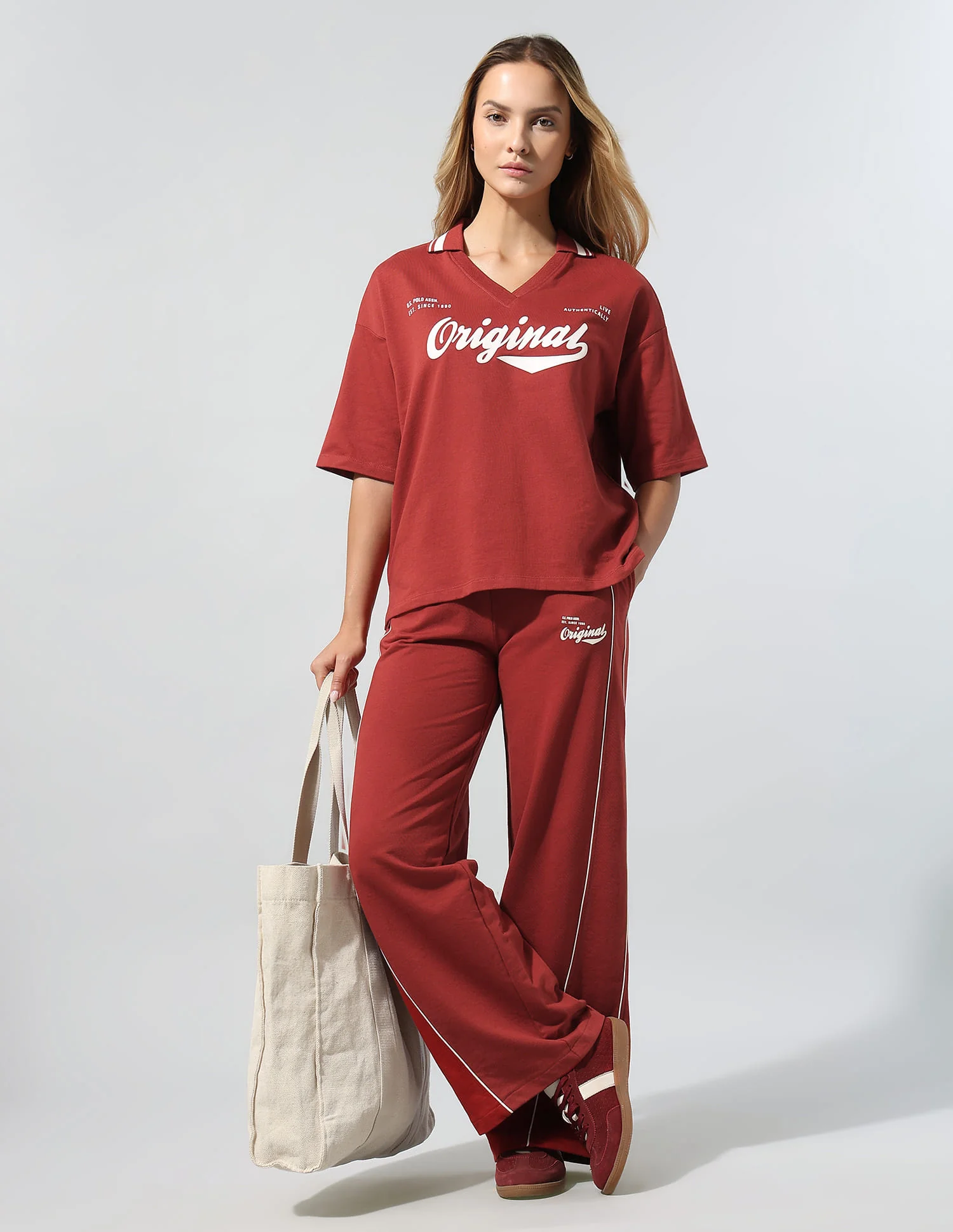 Polo Collar T-Shirt With Wide Leg Pants - Image 3