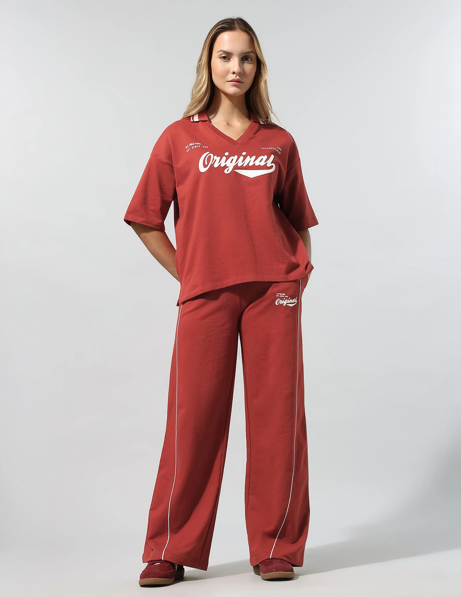 Polo Collar T-Shirt With Wide Leg Pants - Image 6