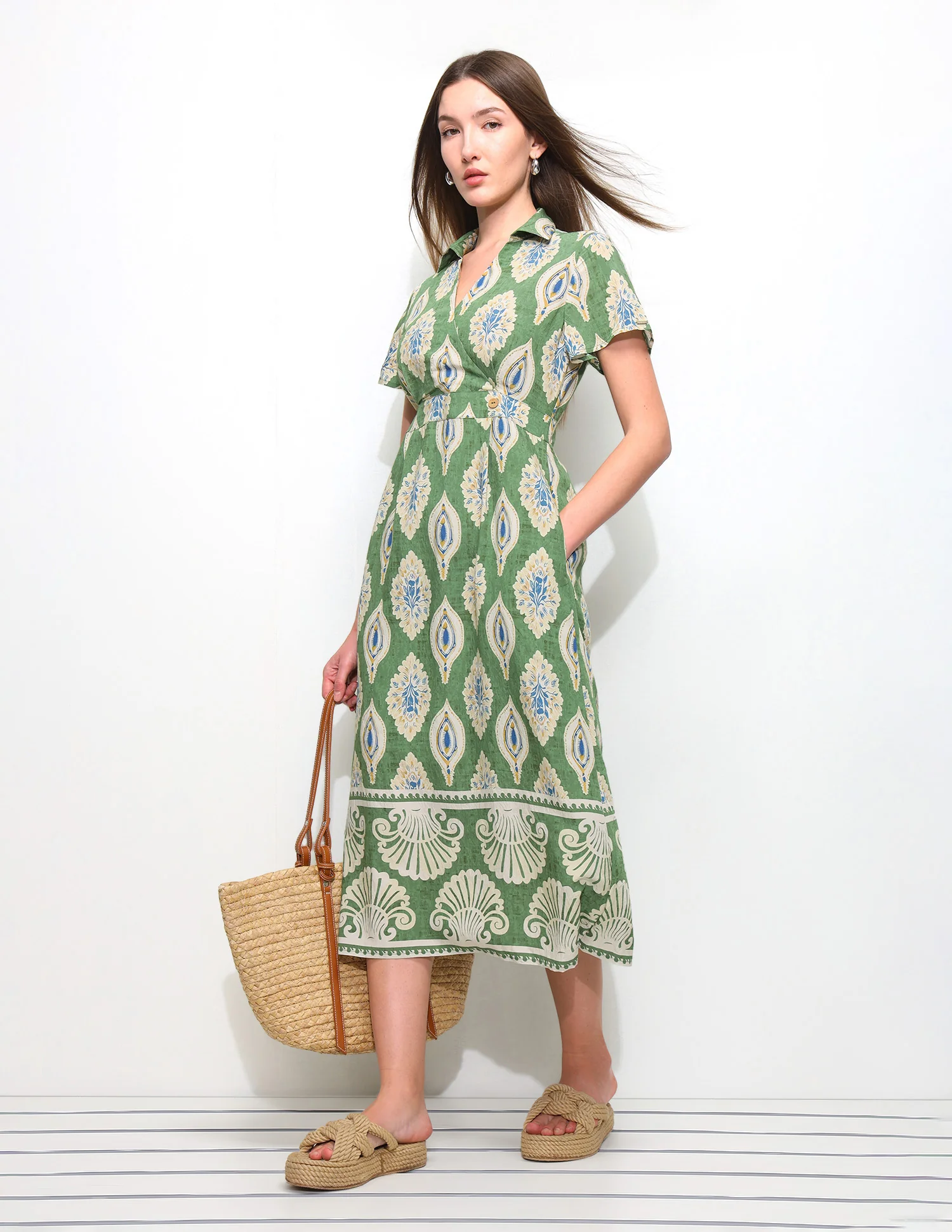 Printed Midi Wrap Dress - Image 3