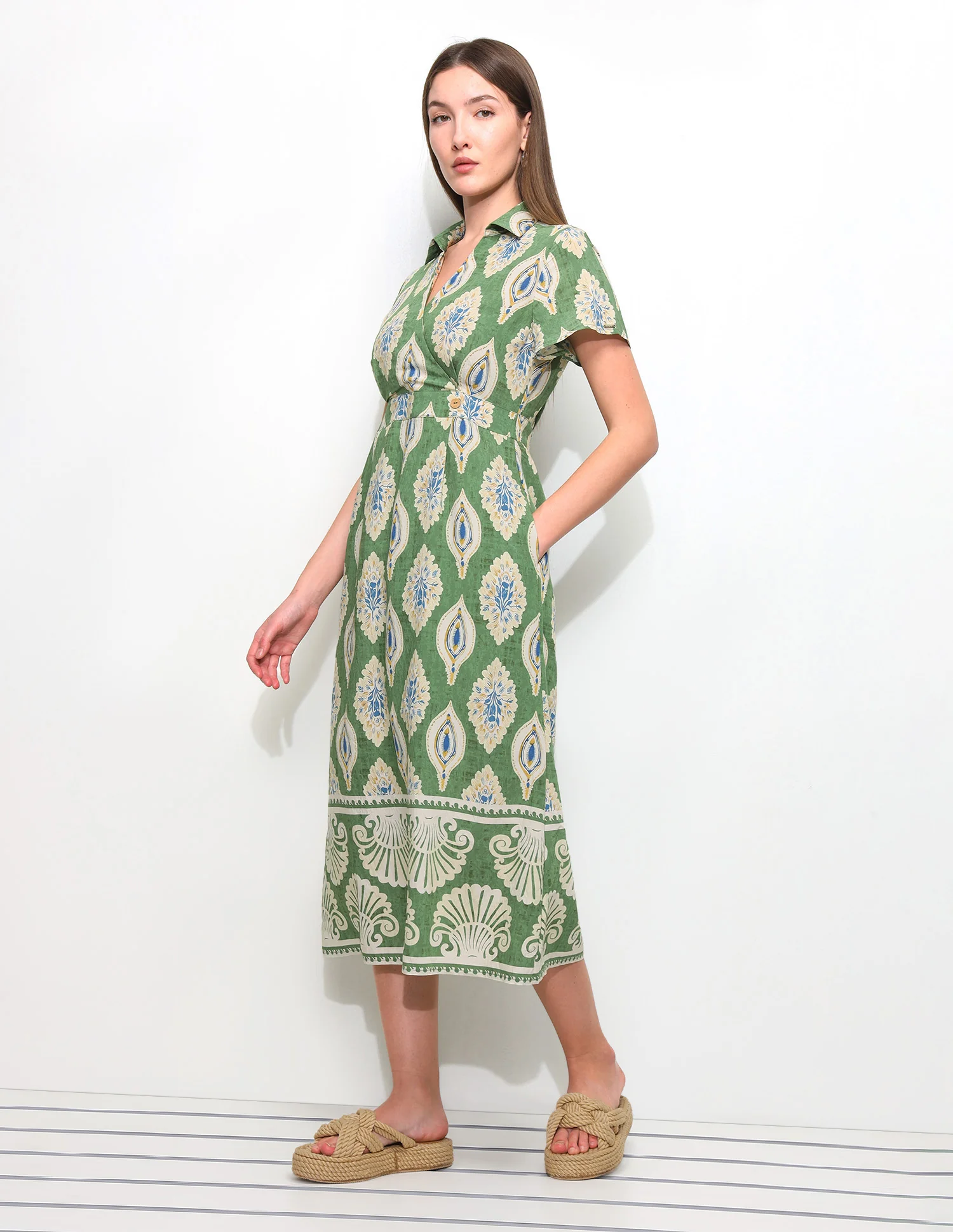 Printed Midi Wrap Dress - Image 4
