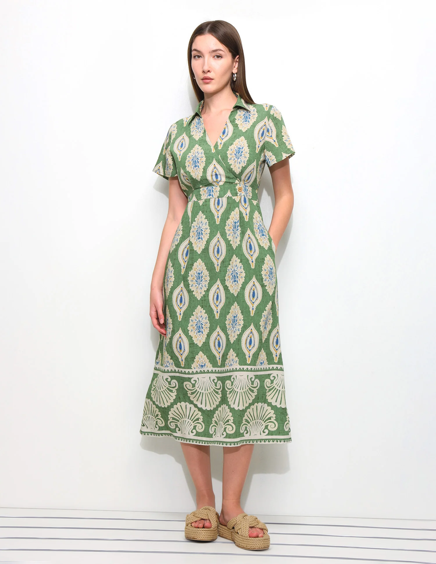 Printed Midi Wrap Dress - Image 6
