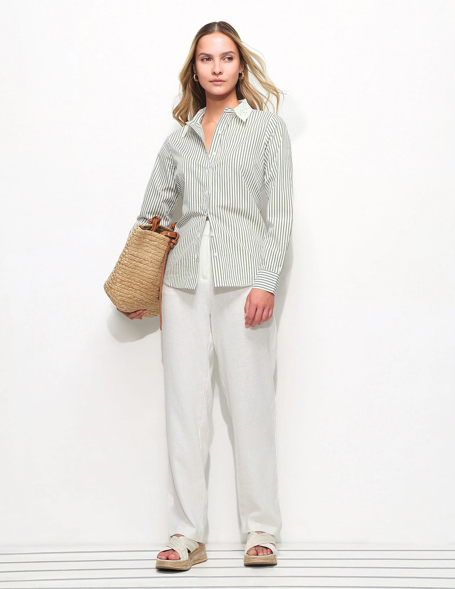 Regular Fit Striped Shirt With Schiffli Collar - Image 3