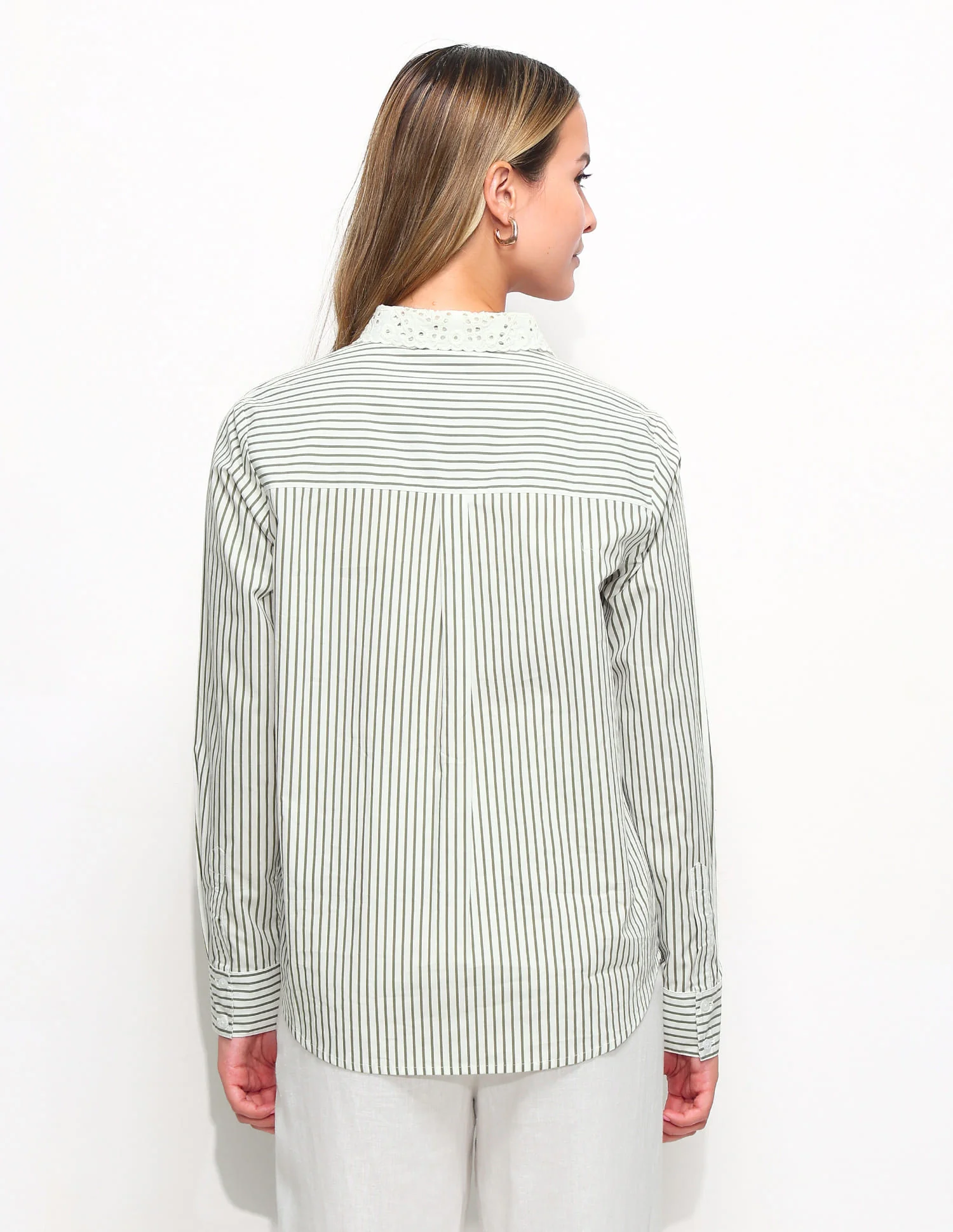 Regular Fit Striped Shirt With Schiffli Collar - Image 5