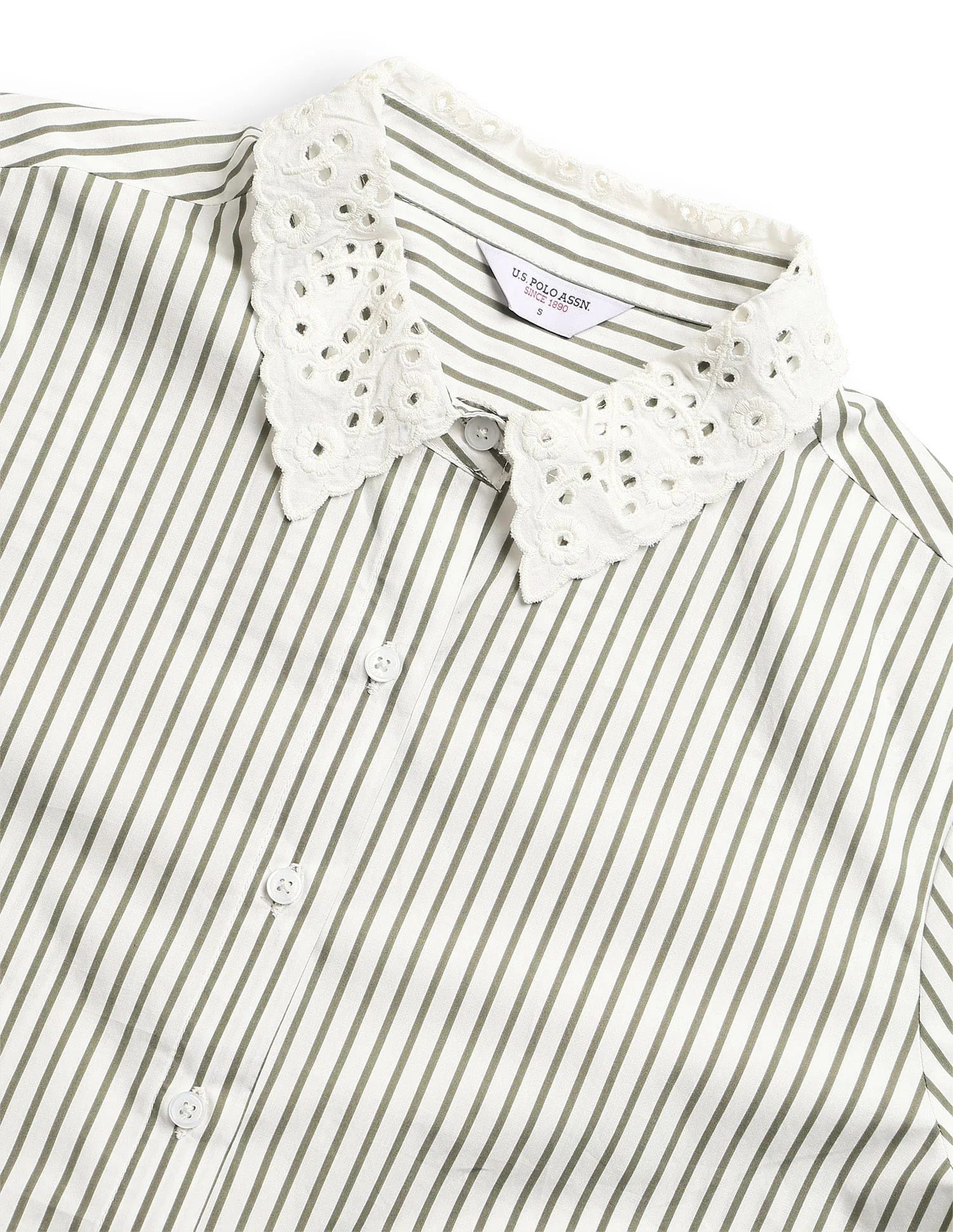 Regular Fit Striped Shirt With Schiffli Collar - Image 9