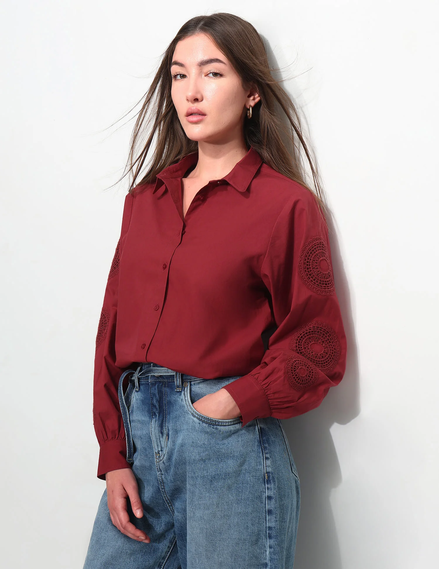 Relaxed Fit Solid Shirt With Embroidery