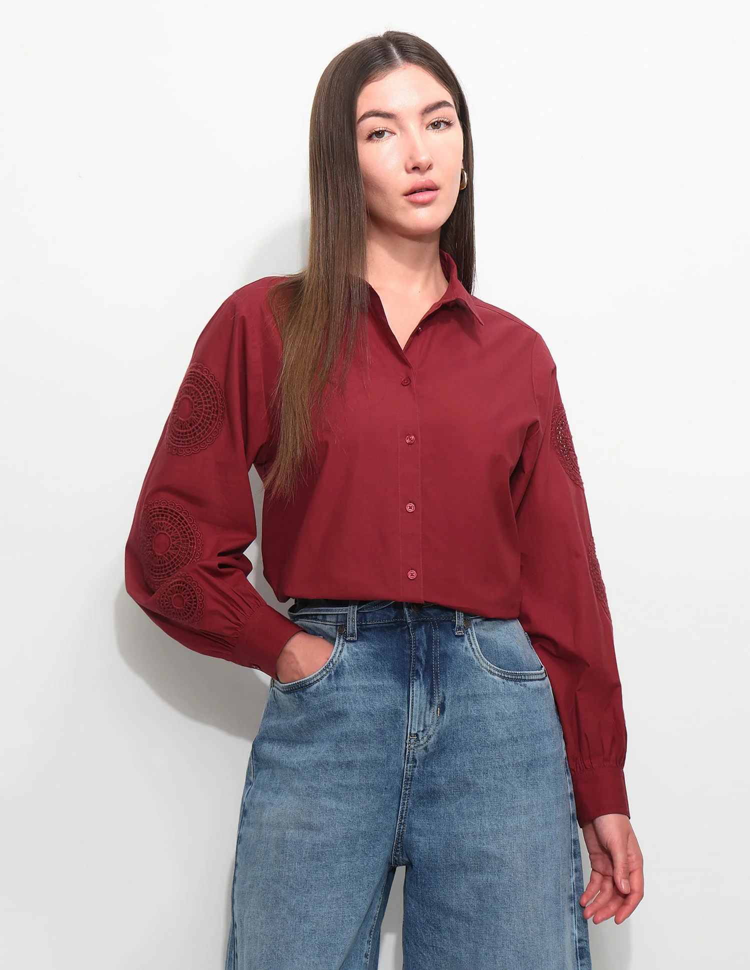 Relaxed Fit Solid Shirt With Embroidery - Image 6