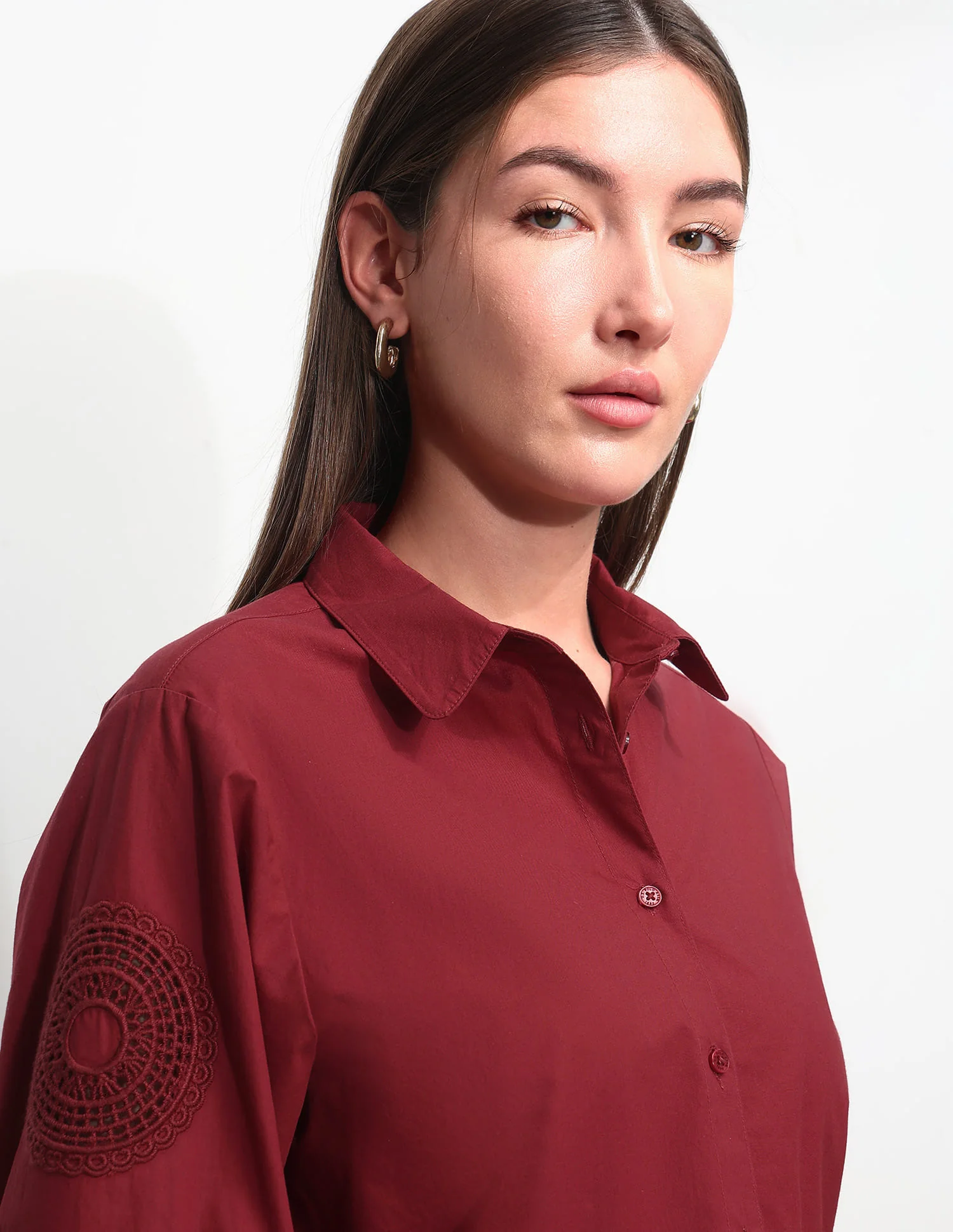 Relaxed Fit Solid Shirt With Embroidery - Image 7