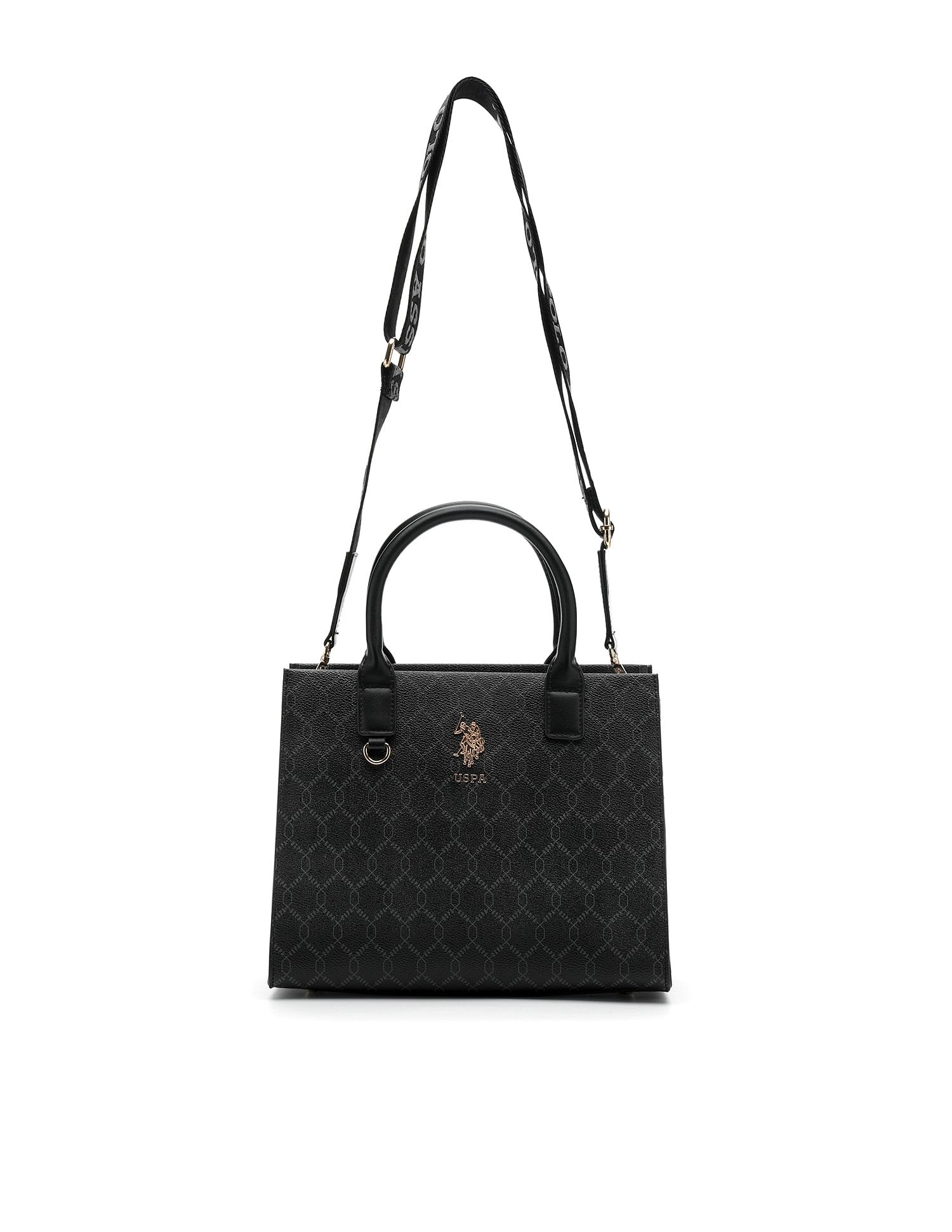 Scarlet Black Monogram Printed Satchel Handbag with Dual Handles - Image 2