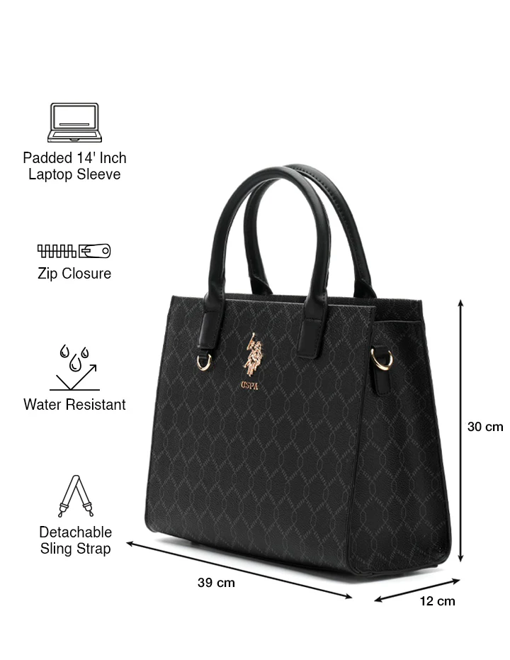 Scarlet Black Monogram Printed Satchel Handbag with Dual Handles - Image 3