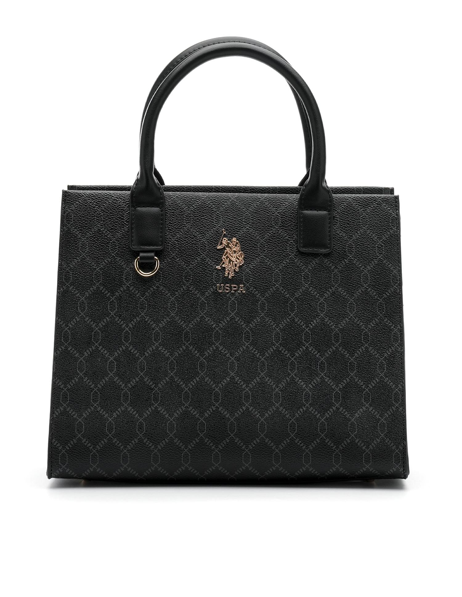 Scarlet Black Monogram Printed Satchel Handbag with Dual Handles - Image 4