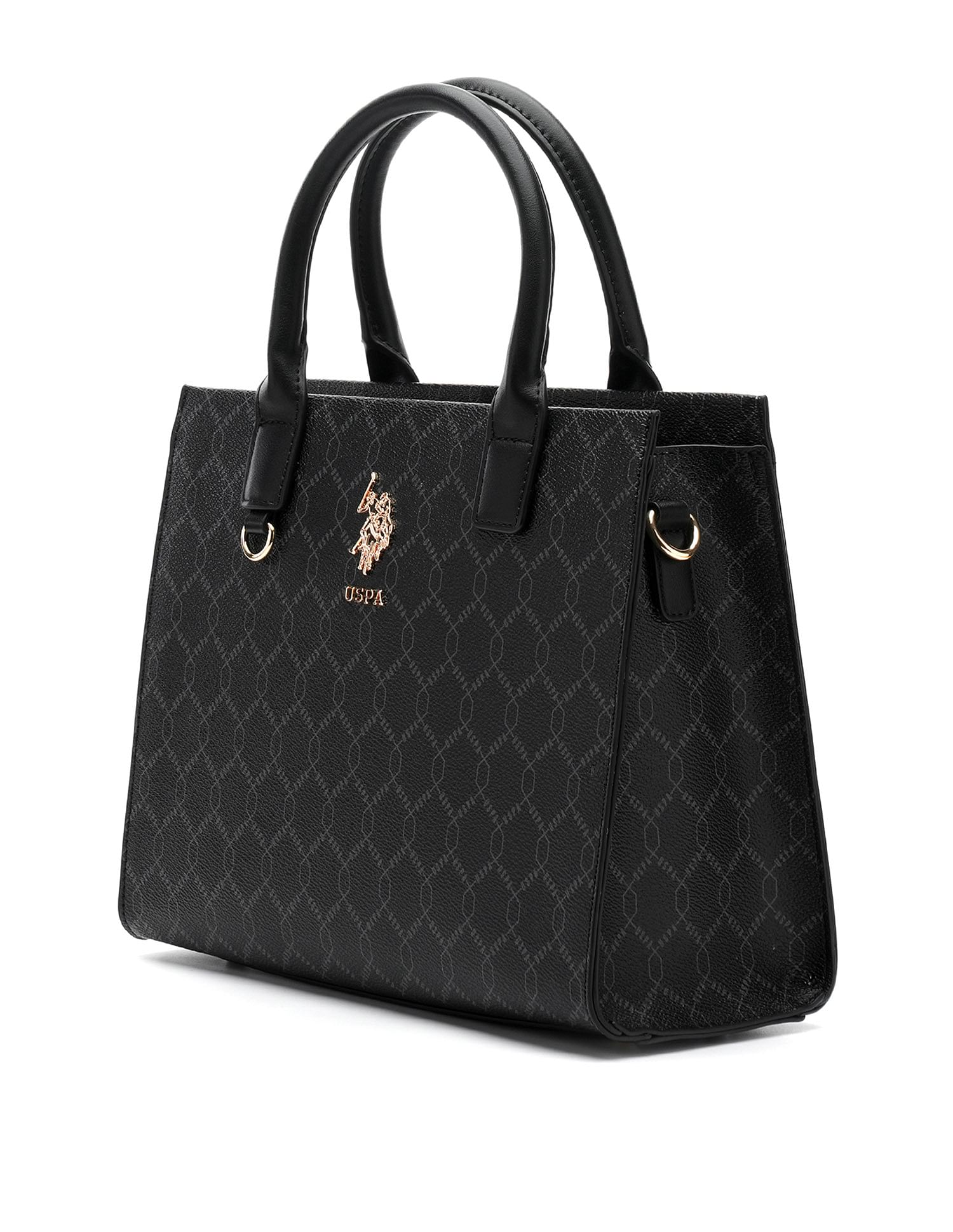Scarlet Black Monogram Printed Satchel Handbag with Dual Handles - Image 5