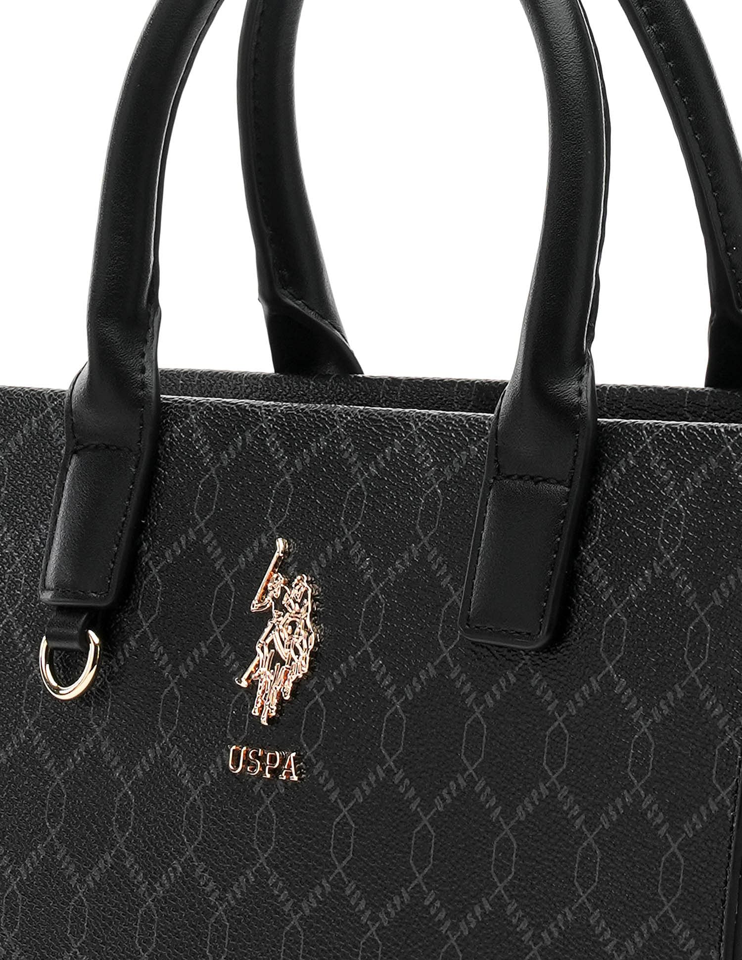 Scarlet Black Monogram Printed Satchel Handbag with Dual Handles - Image 8