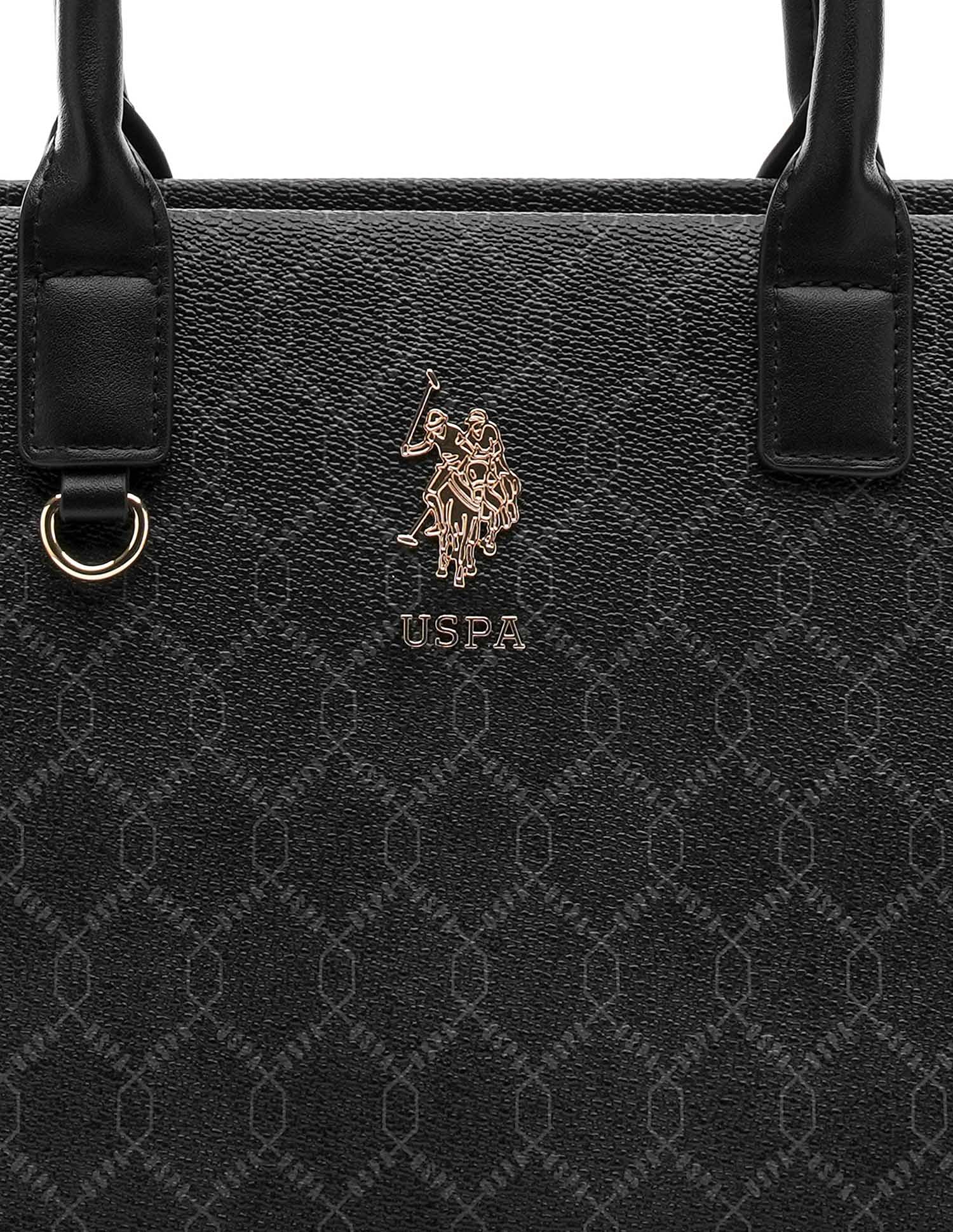 Scarlet Black Monogram Printed Satchel Handbag with Dual Handles - Image 9