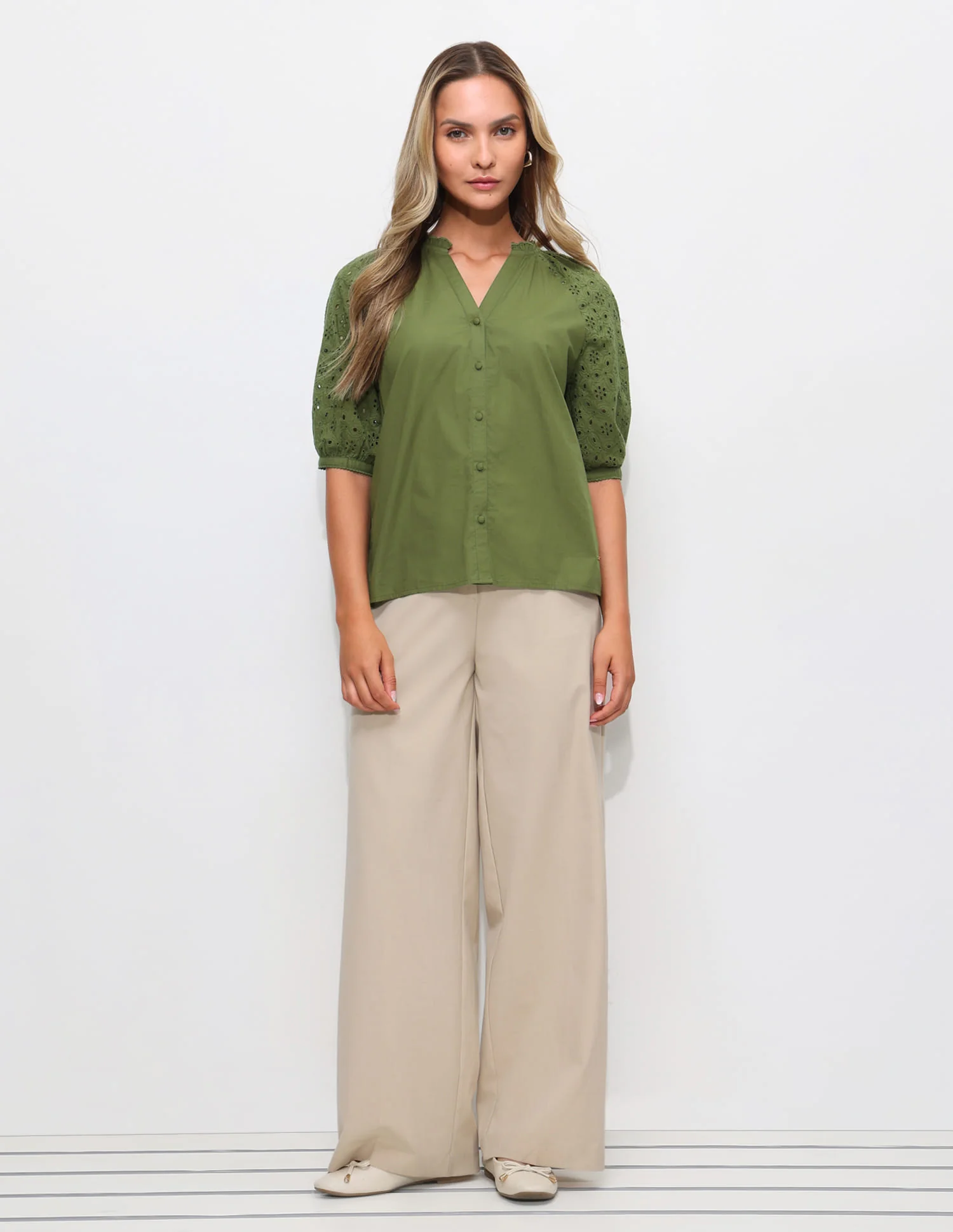 Schiffli Detail Relaxed Fit Top - Image 3